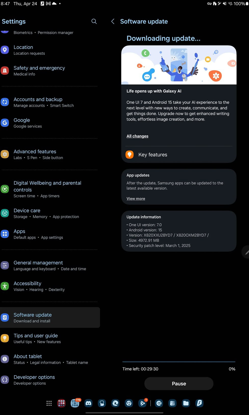 Samsung One UI 7 Update Galaxy Tab S10 Plus Threads Imagem