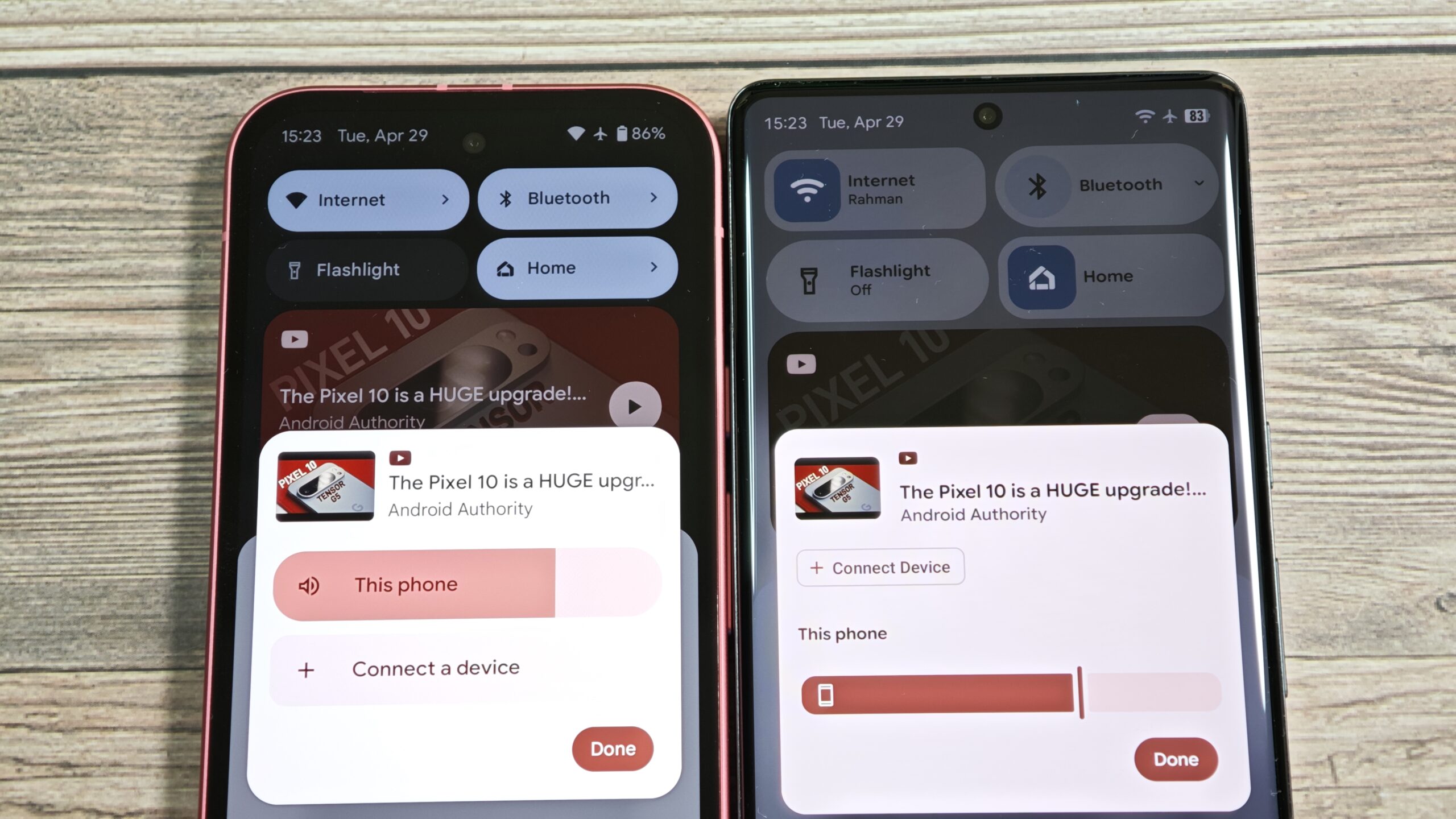 Painel de saída antigo vs nova mídia no Android Painel de saída antigo vs nova mídia no Android