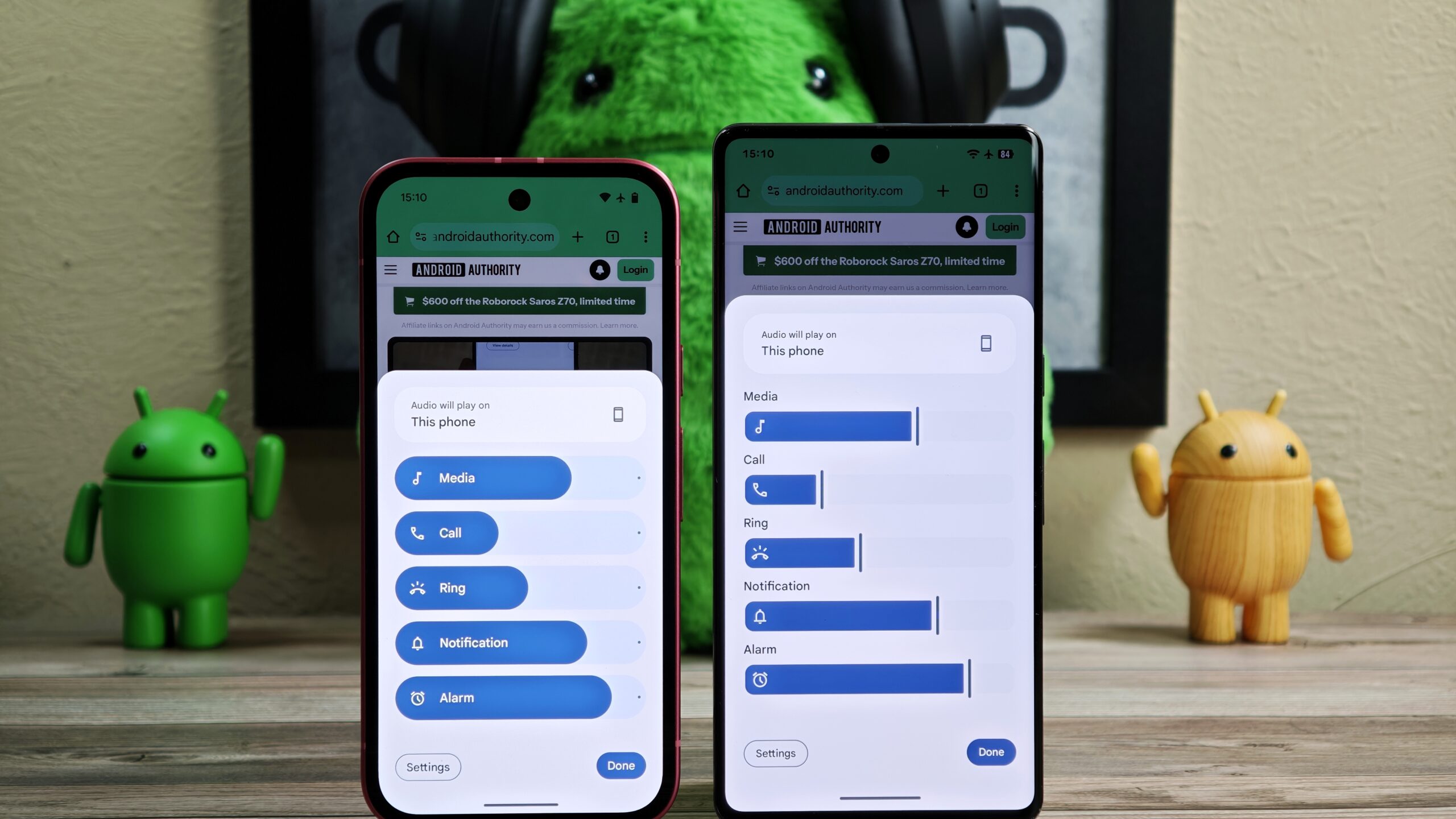 Antiga vs nova interface do painel de volume no Android