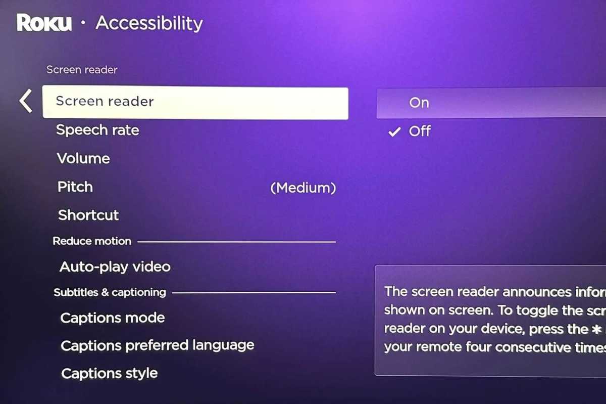 Configuração do leitor de tela Roku