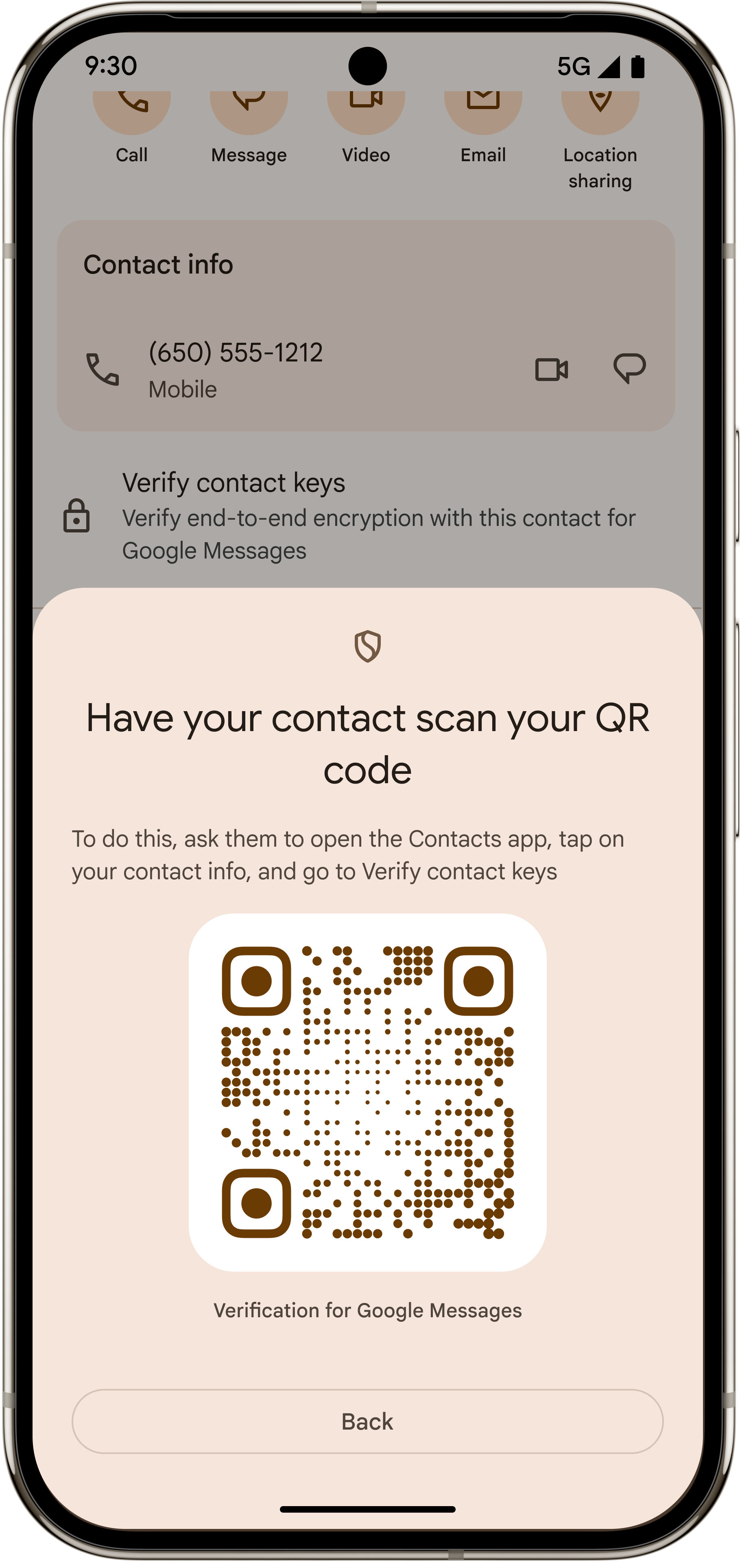 Verificando um contato usando o verificador de chave no Google Contatos