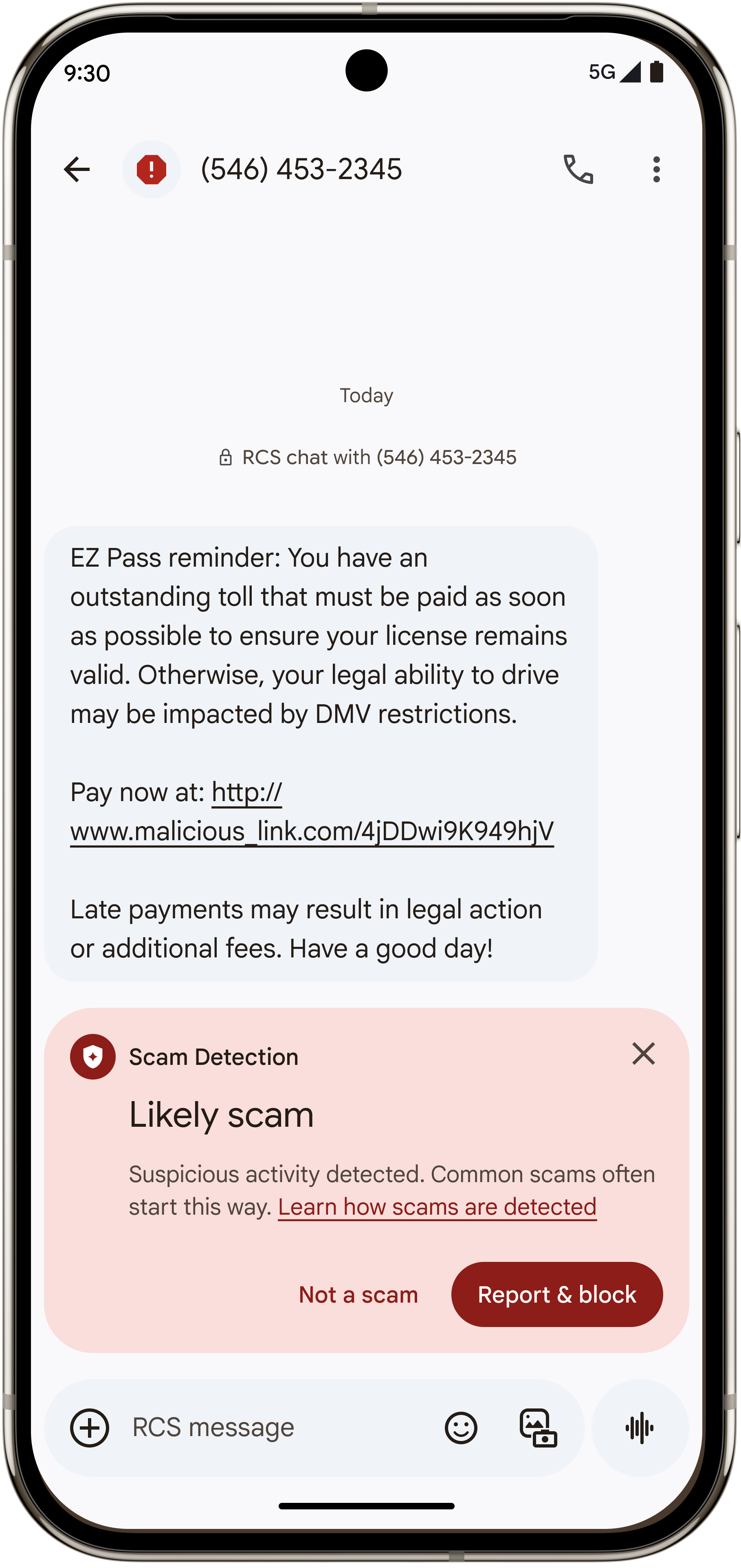 Detecção de fraude no Google Mensagens Detectando Scam de Toll