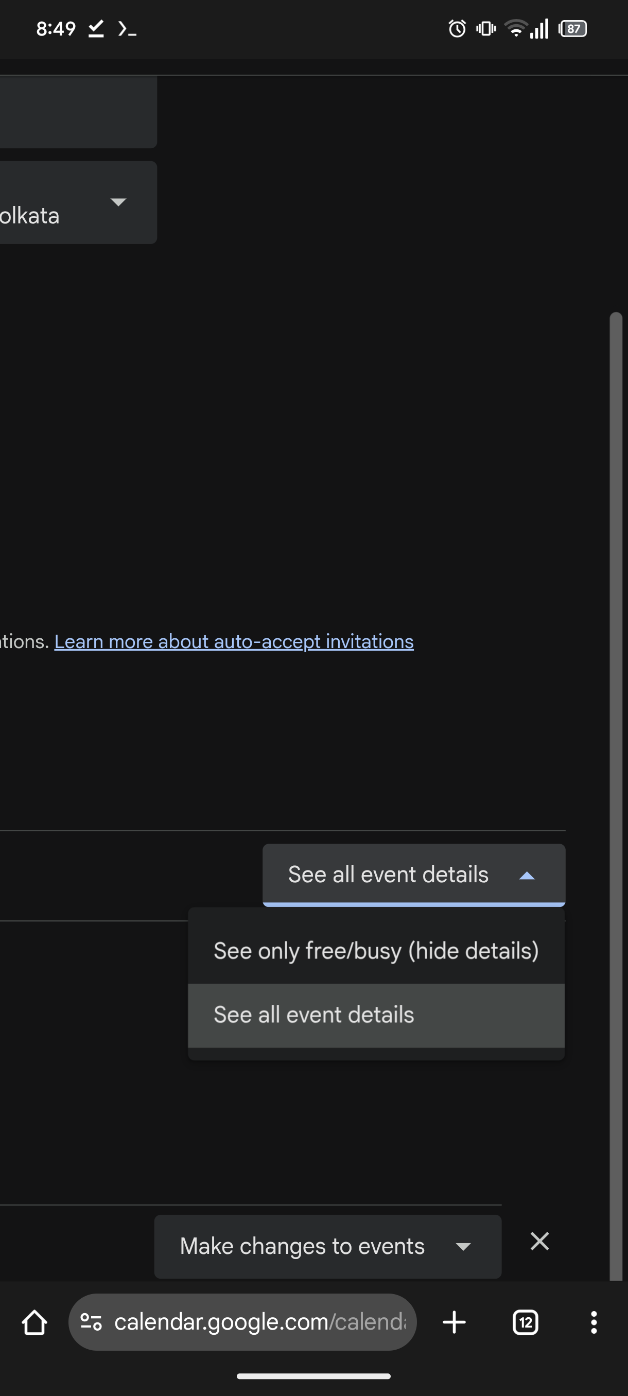 Detalhes de compartilhamento público da Web do Google Calendar