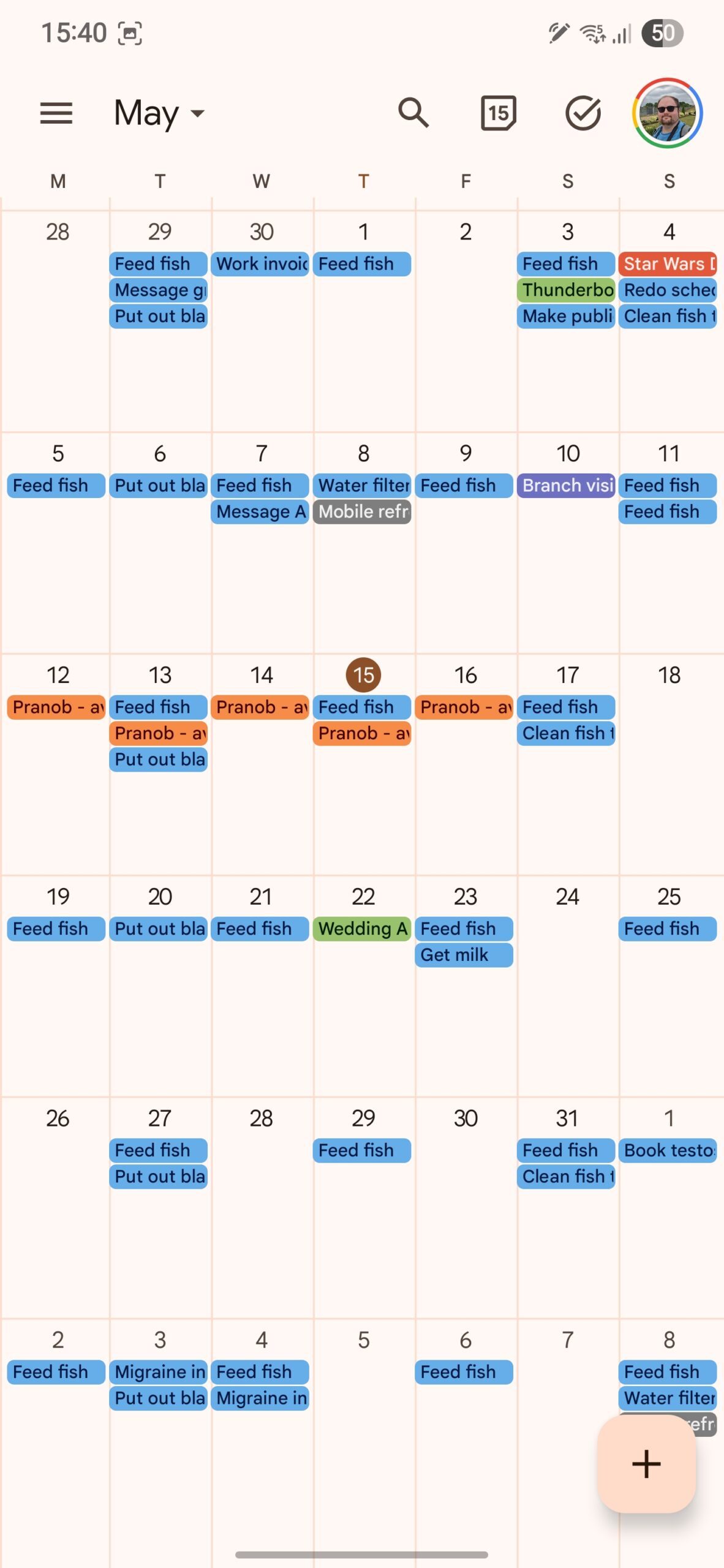 Calendário do Google em um telefone Samsung