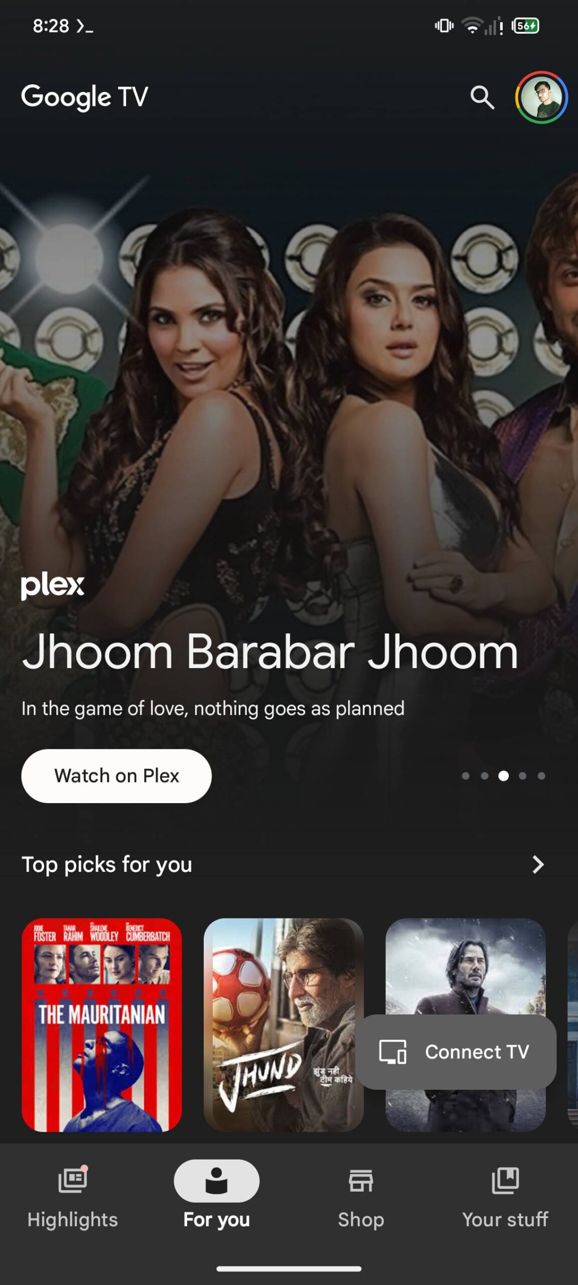 Screenshot de interface do usuário do Google TV
