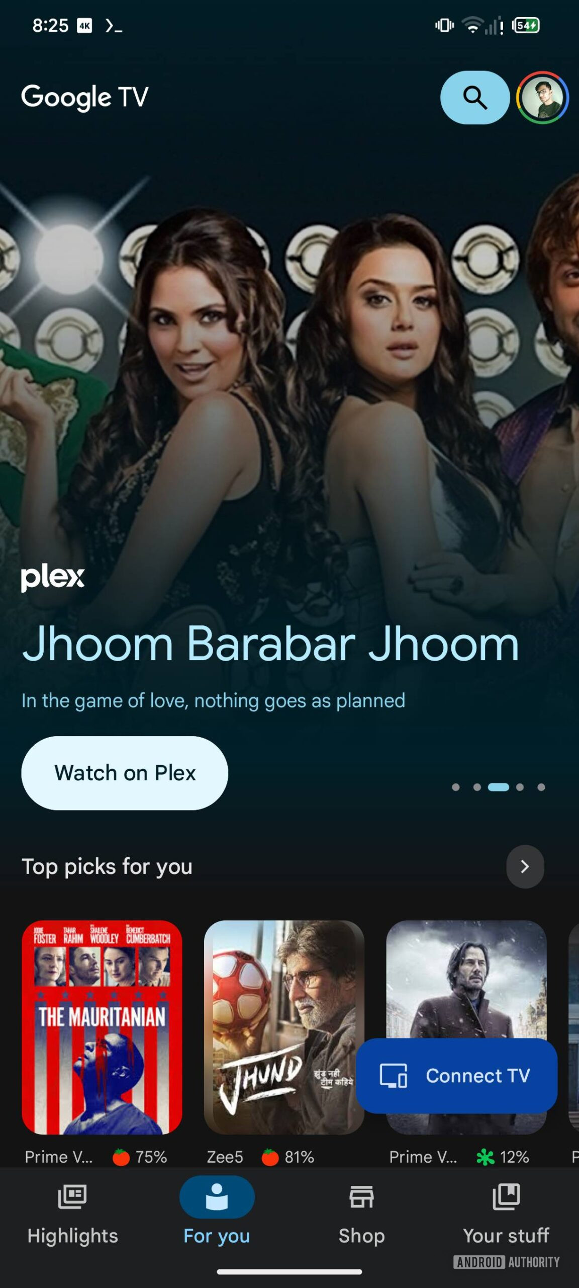 Captura de tela de interface do usuário do Google TV Novo 1