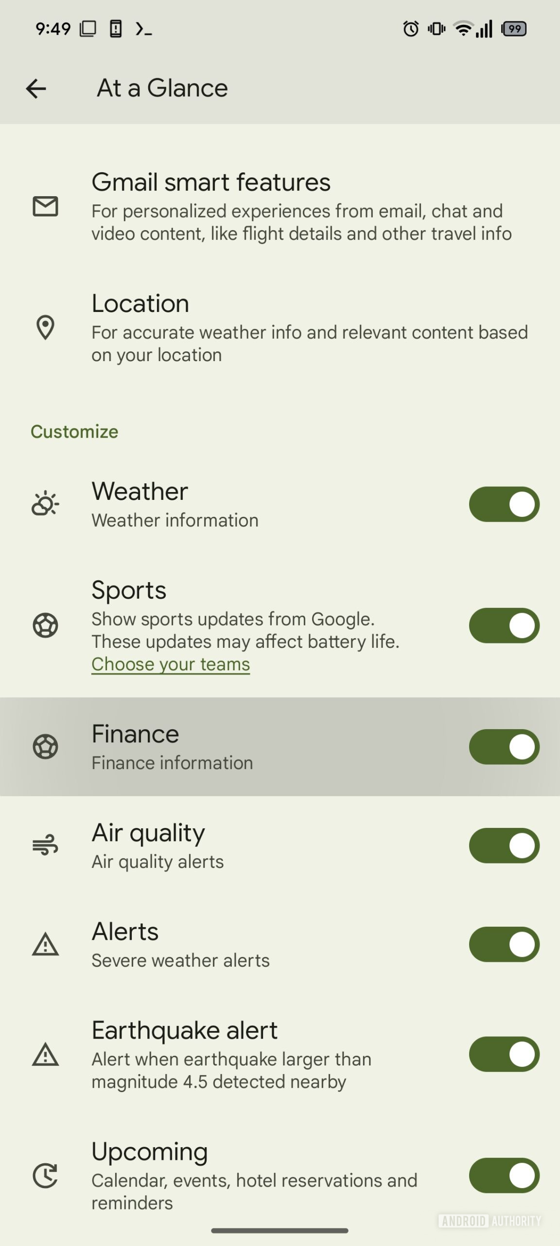 Google Pixel em uma parte do Pixel Launcher Finance