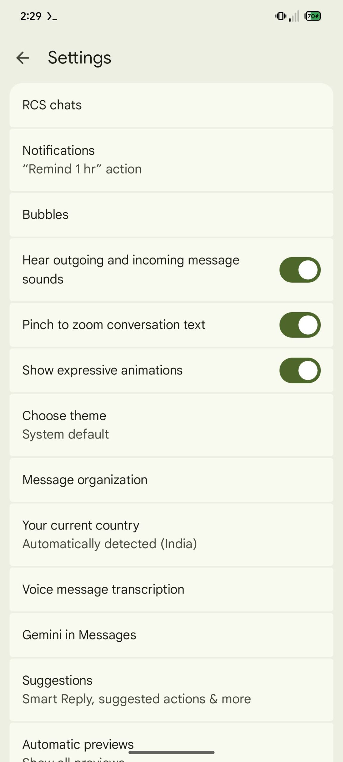 Mensagens do Google Material 3 Configurações expressivas