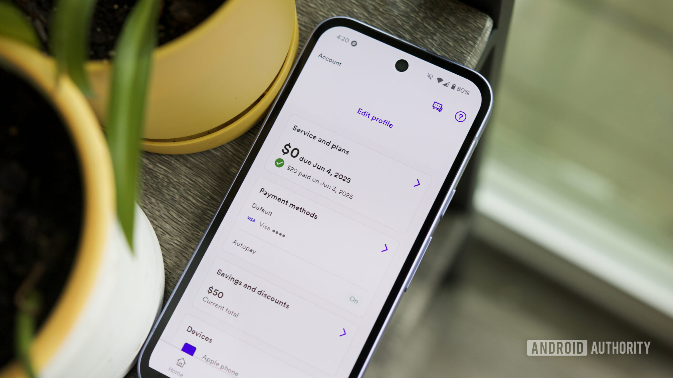 Página de conta visível Aplicativo Android A página da conta no aplicativo Android visível.