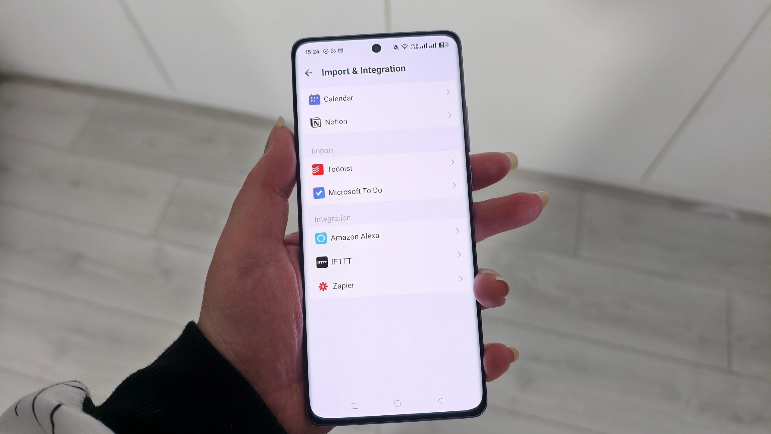 TickTick Menu de importação e integrações com diferentes serviços