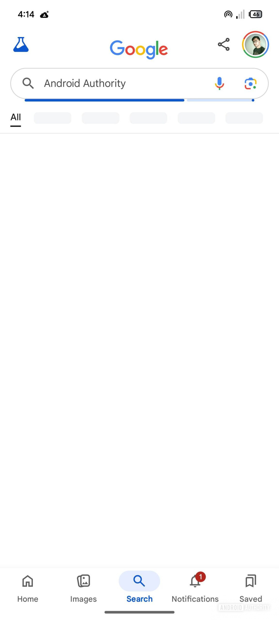 Captura de tela da barra de progresso atualizada no aplicativo do Google Captura de tela da barra de progresso atualizada no aplicativo do Google