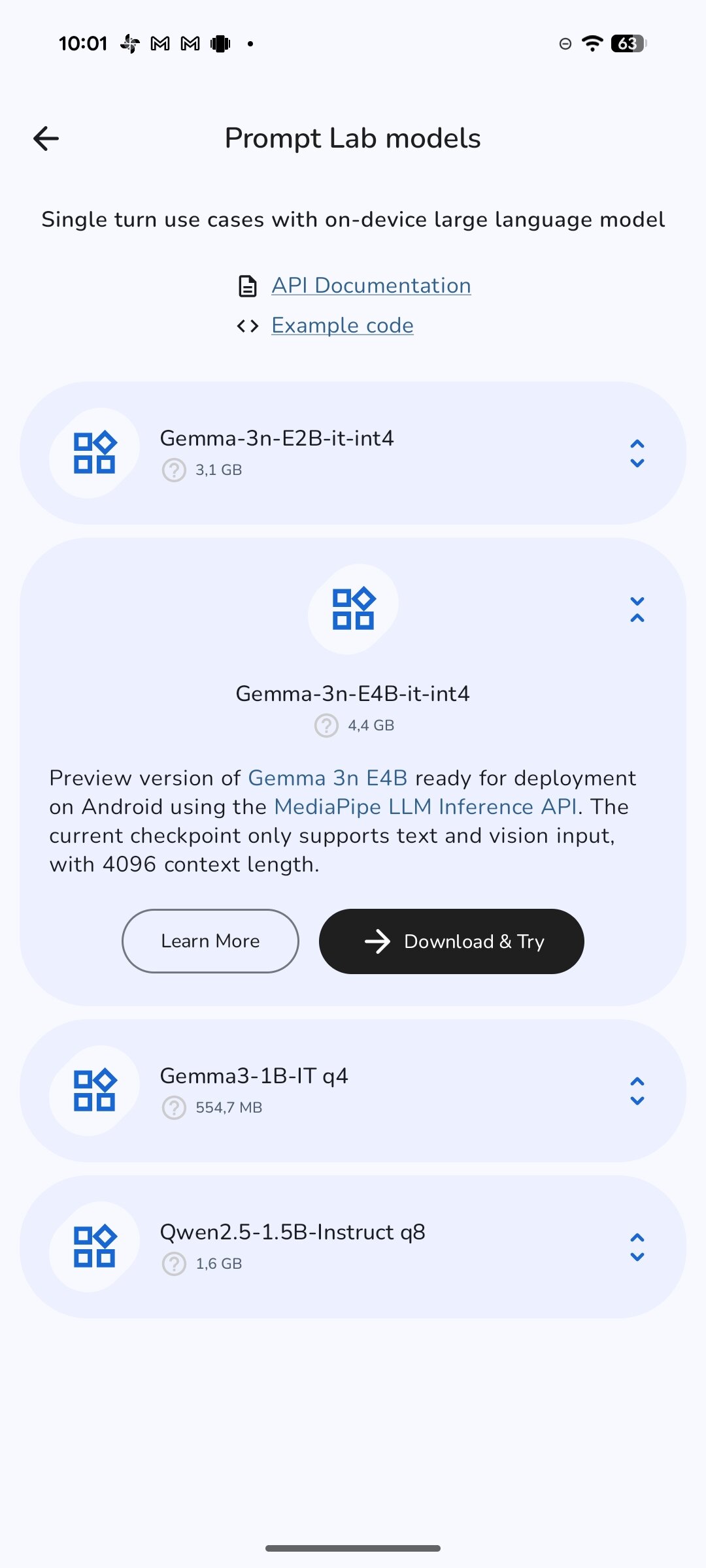 Screenshot de configuração da Galeria do Google Ai Edge 4