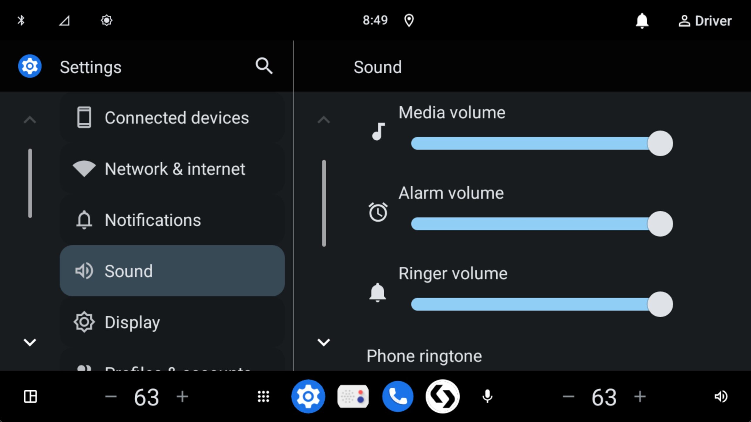 Configurações de som no Android Automotive 15