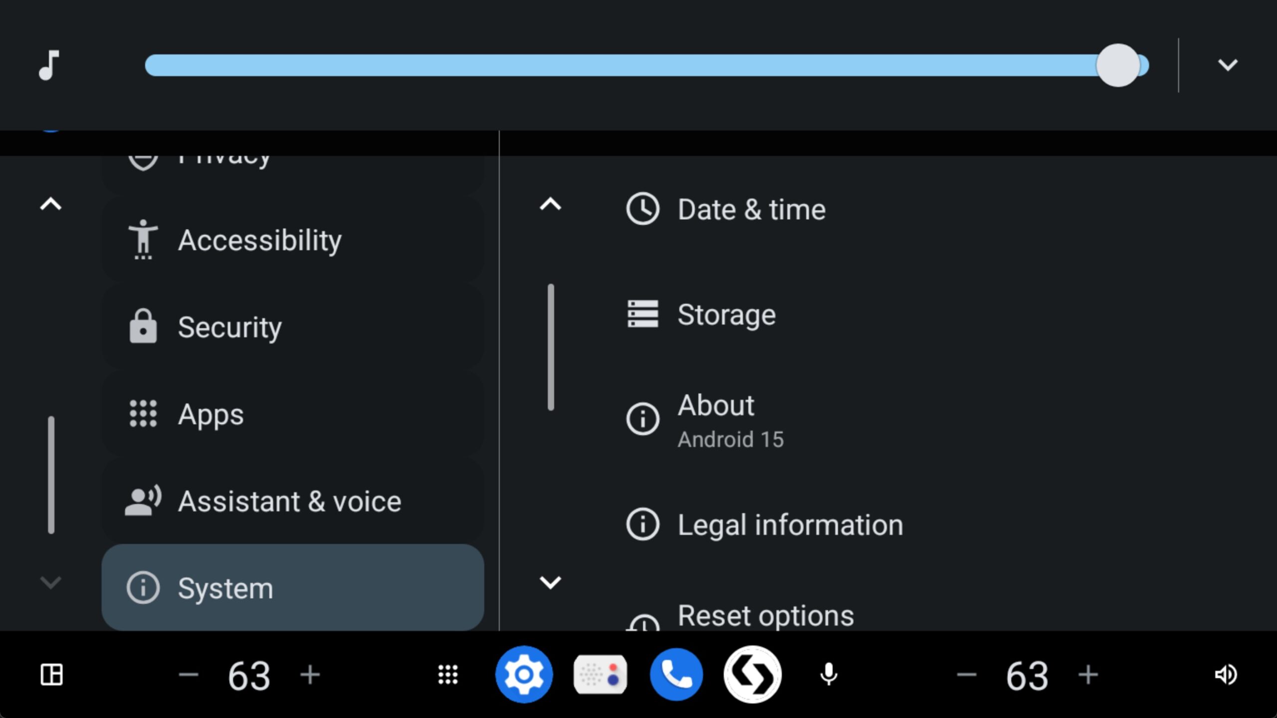 Painel de volume no Android Automotive 15