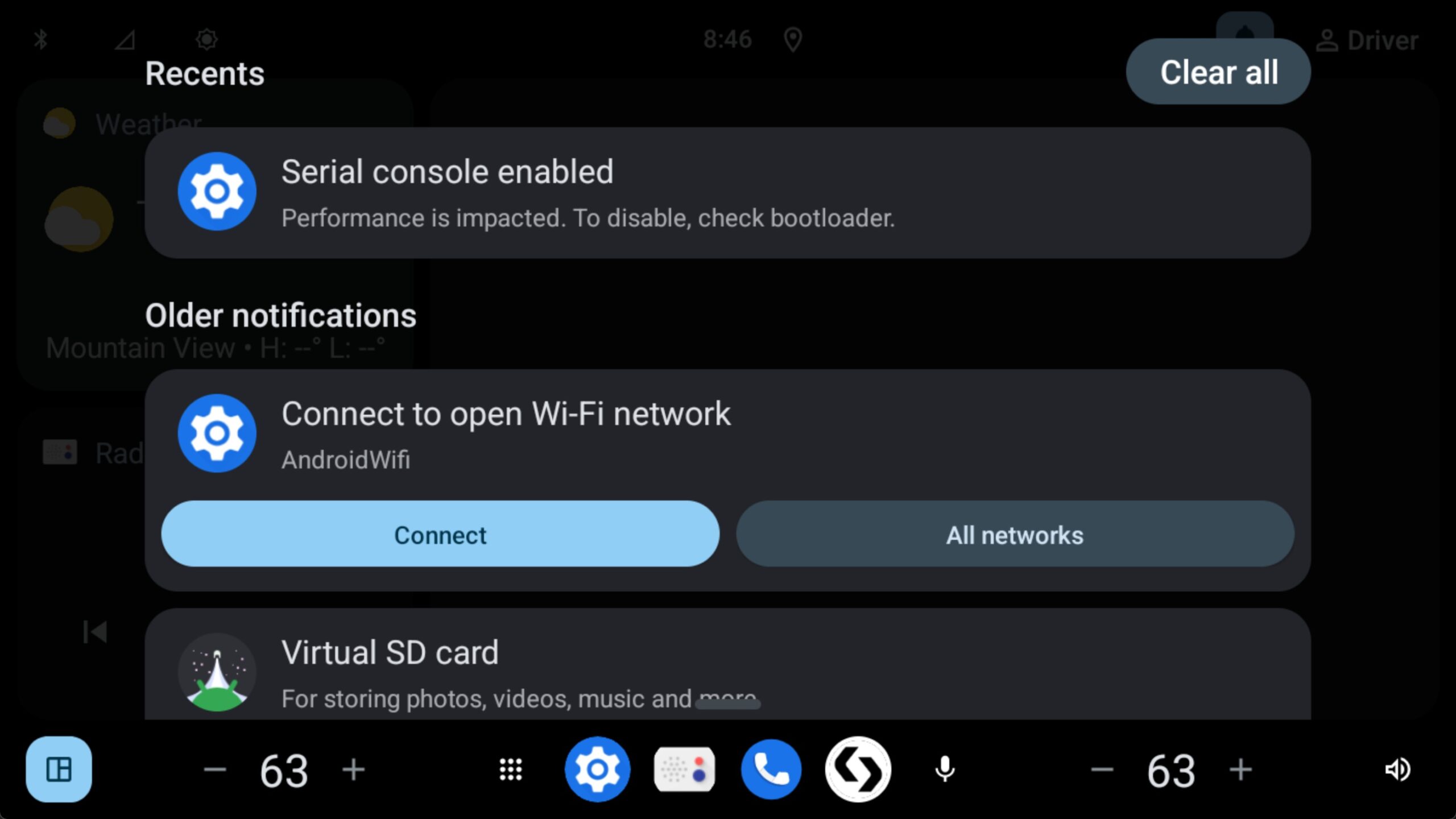 Painel de notificação no Android Automotive 15