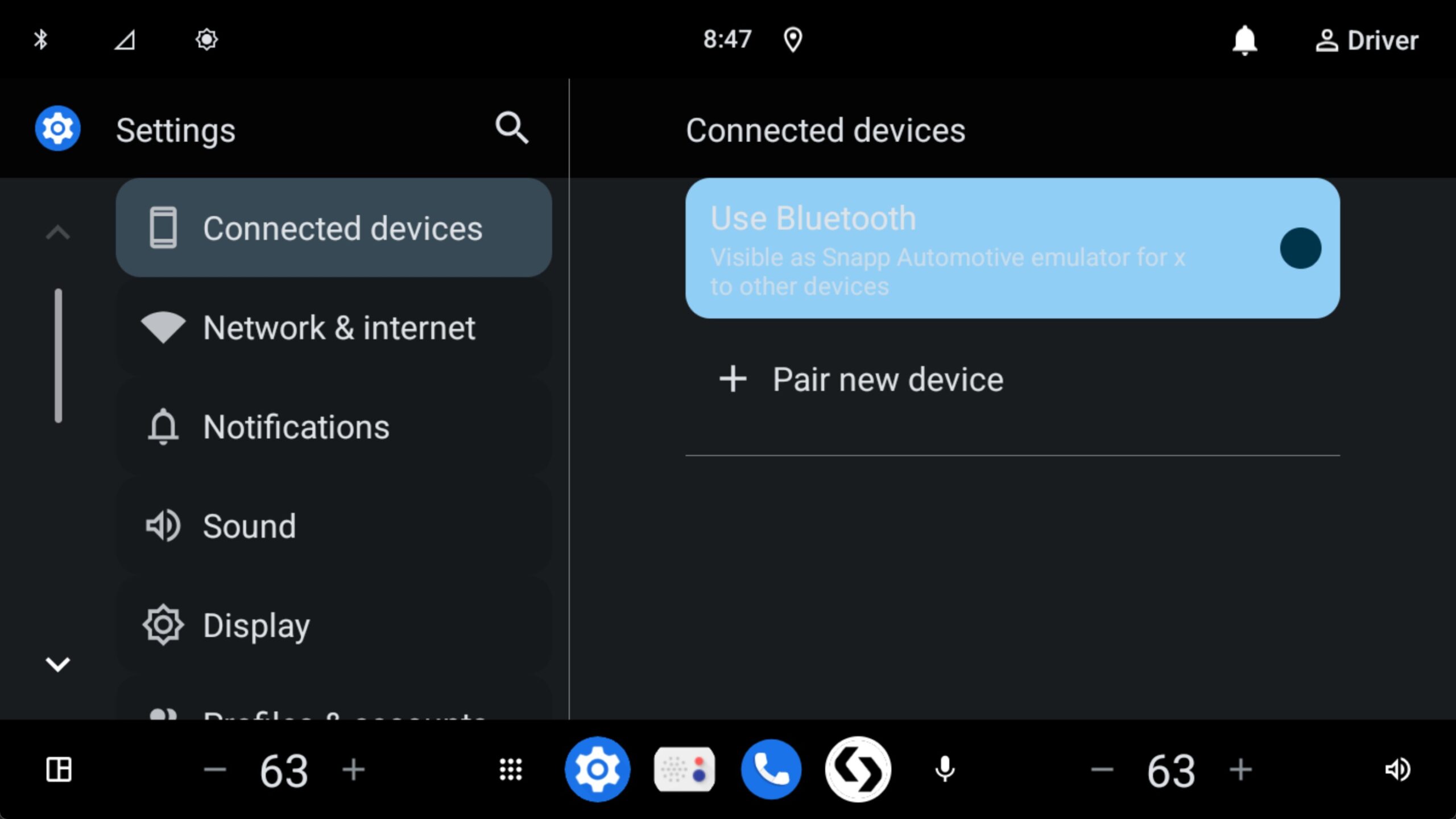 Configurações de dispositivos conectados no Android Automotive 15