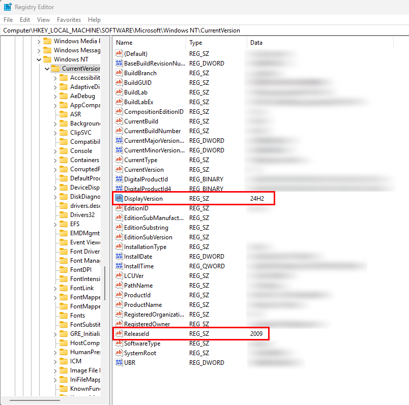 Versão do Windows e construção