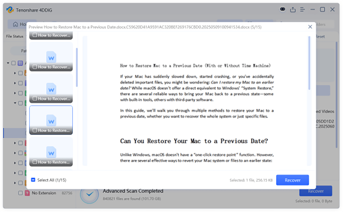 Como usar o 4ddig para recuperar o documento do Word não salvo 3