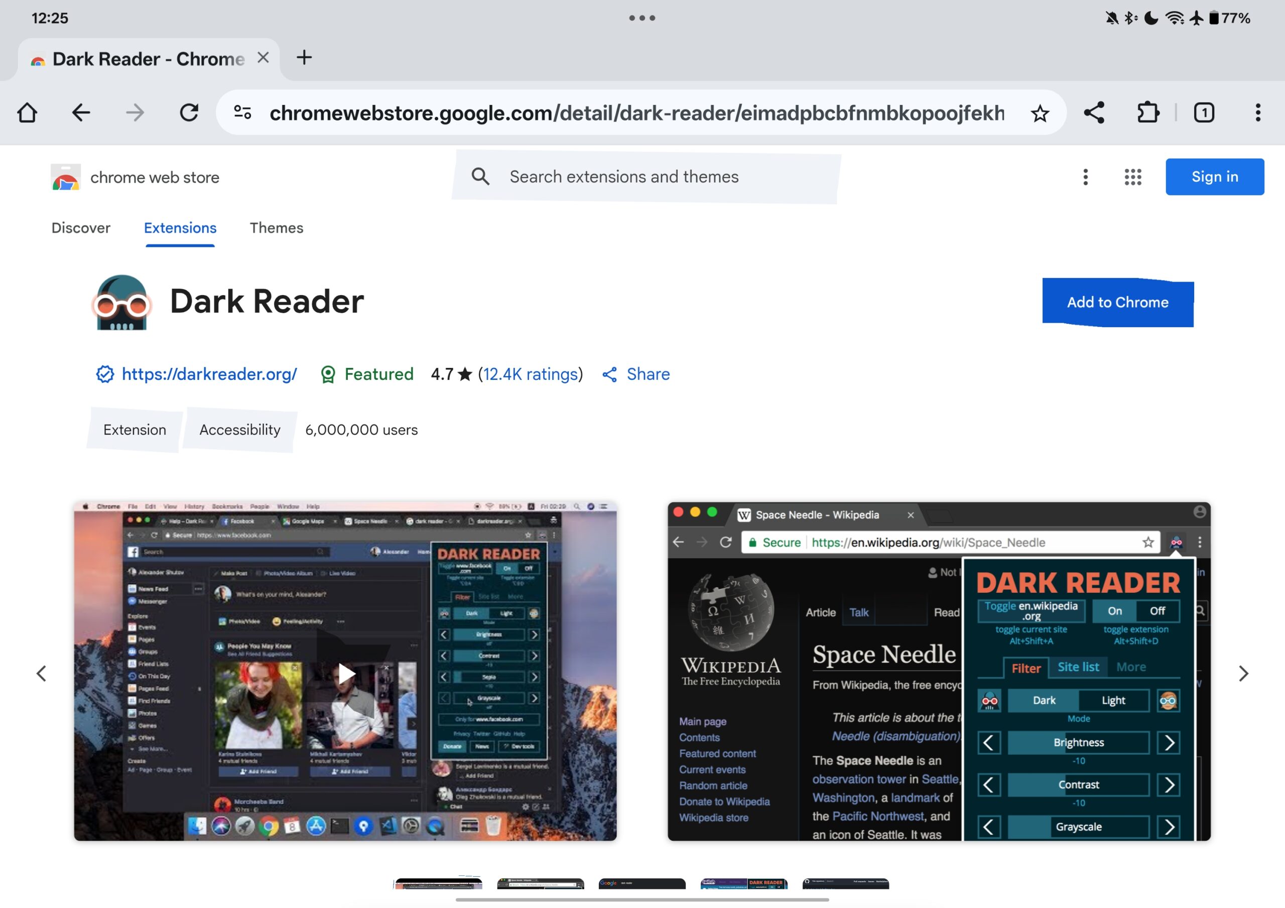 Instale a extensão do Dark Reader da Chrome Web Store em Chrome for Android