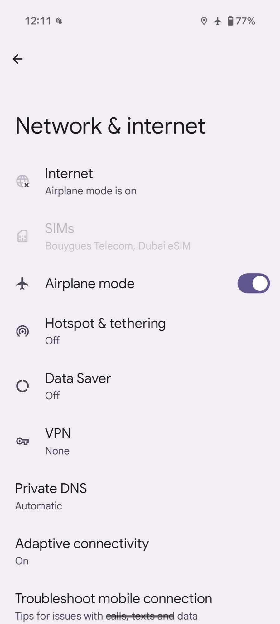 Android Screenshot Configurações do modo de avião de internet em rede