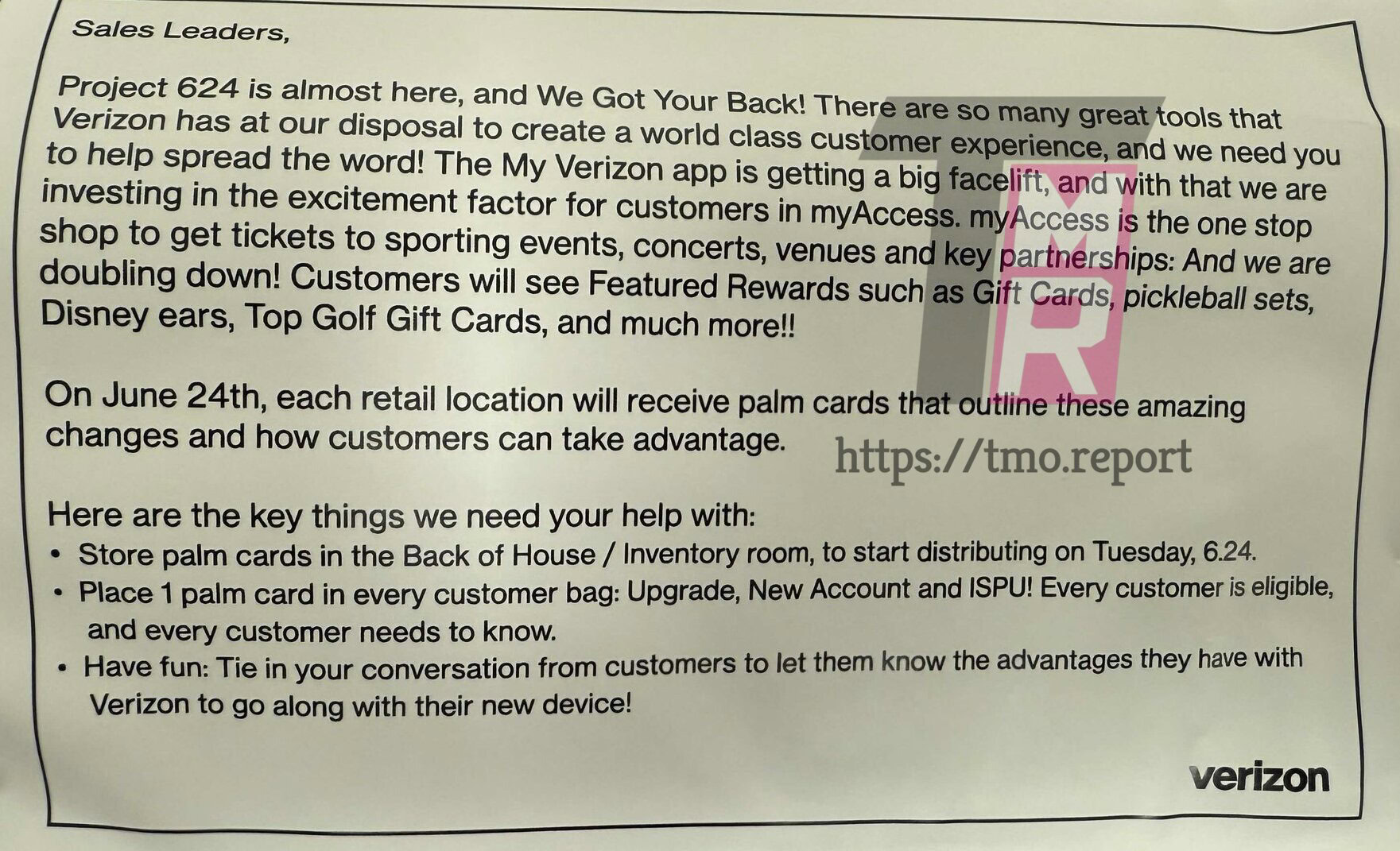 Projeto Verizon 624 Memorando Interno Projeto Verizon 624 Memorando Interno