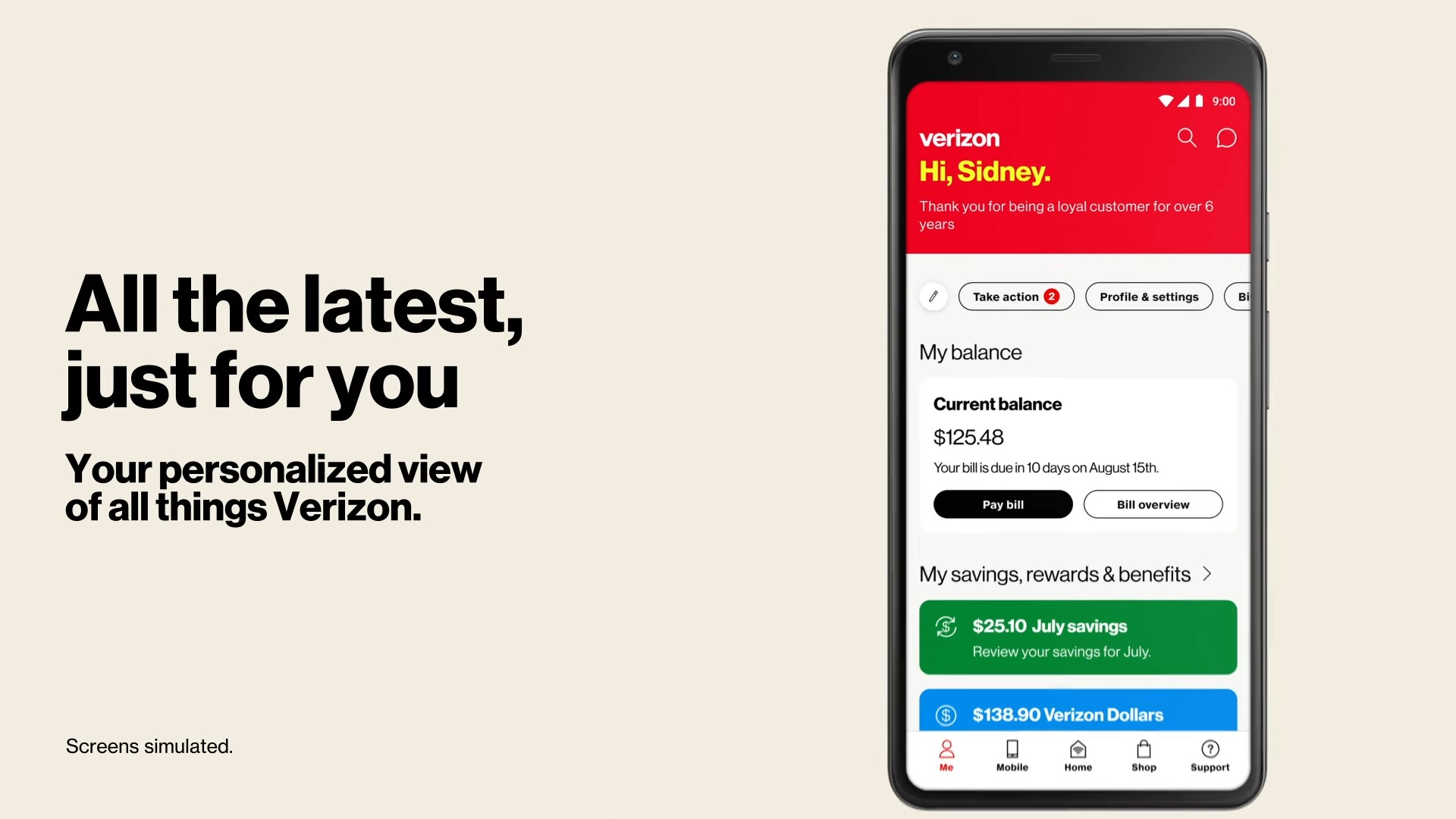 Minha visão personalizada do meu aplicativo Verizon