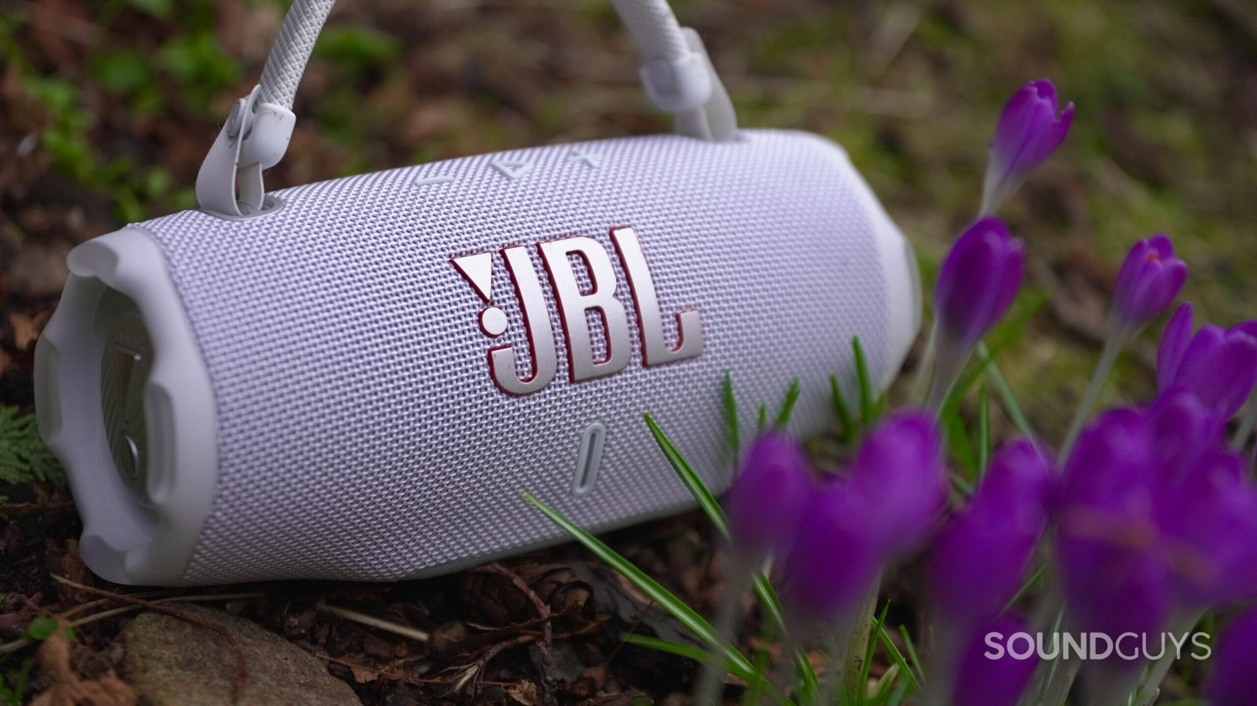 JBL Charge 6 ao lado de flores JBL Charge 6 ao lado de flores
