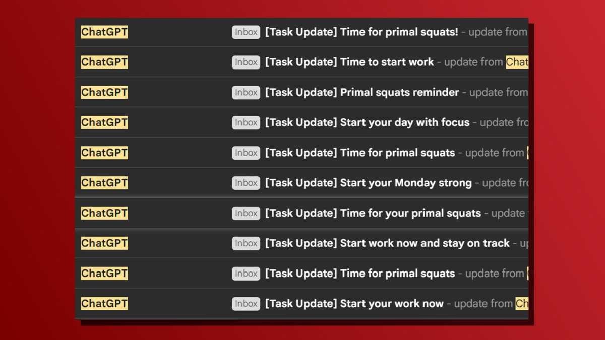 Tarefas agendadas para chatgpt notificações por e -mail na captura de tela de entrada da caixa de entrada