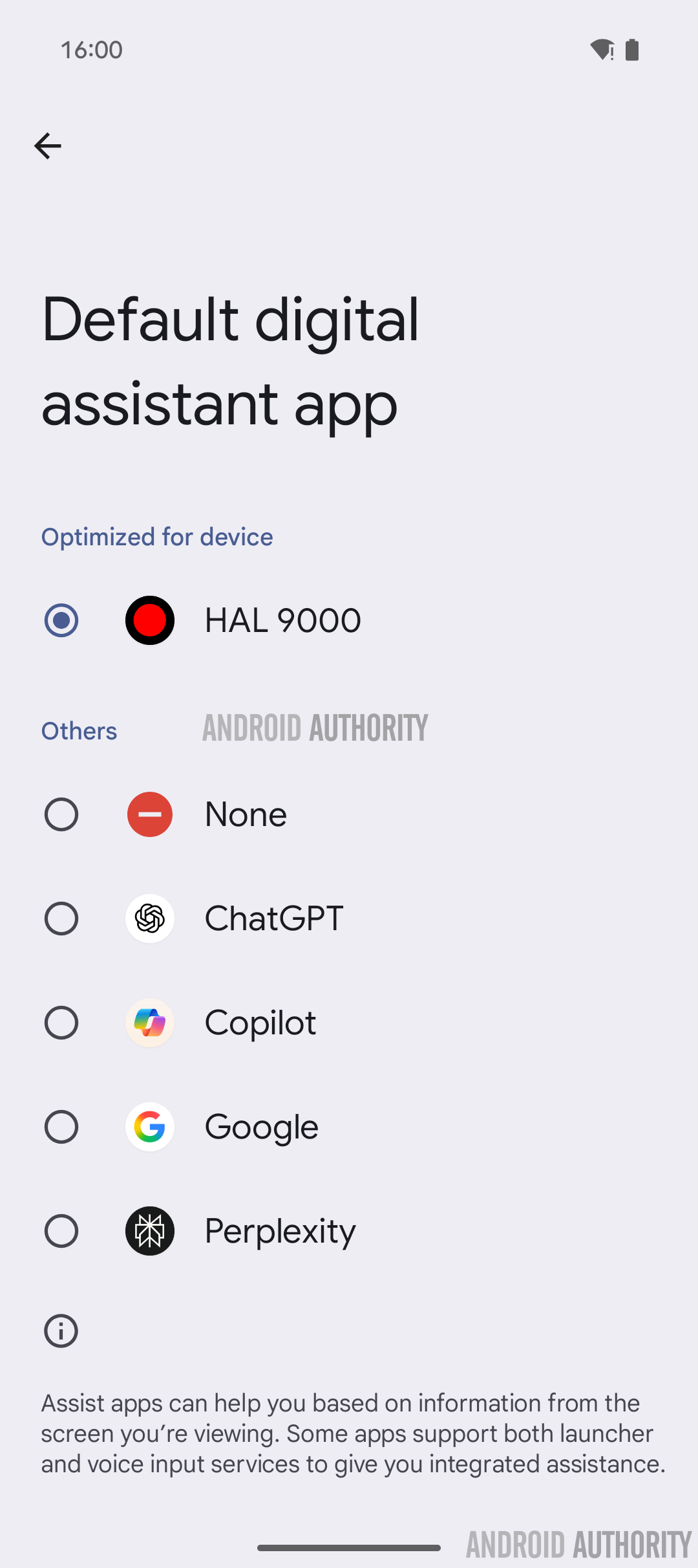 App de assistente padrão do Android 16 otimizado para demonstração de dispositivo