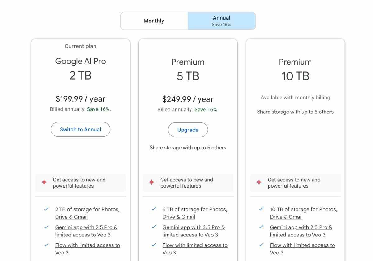 Planos anuais do Google AI Pro