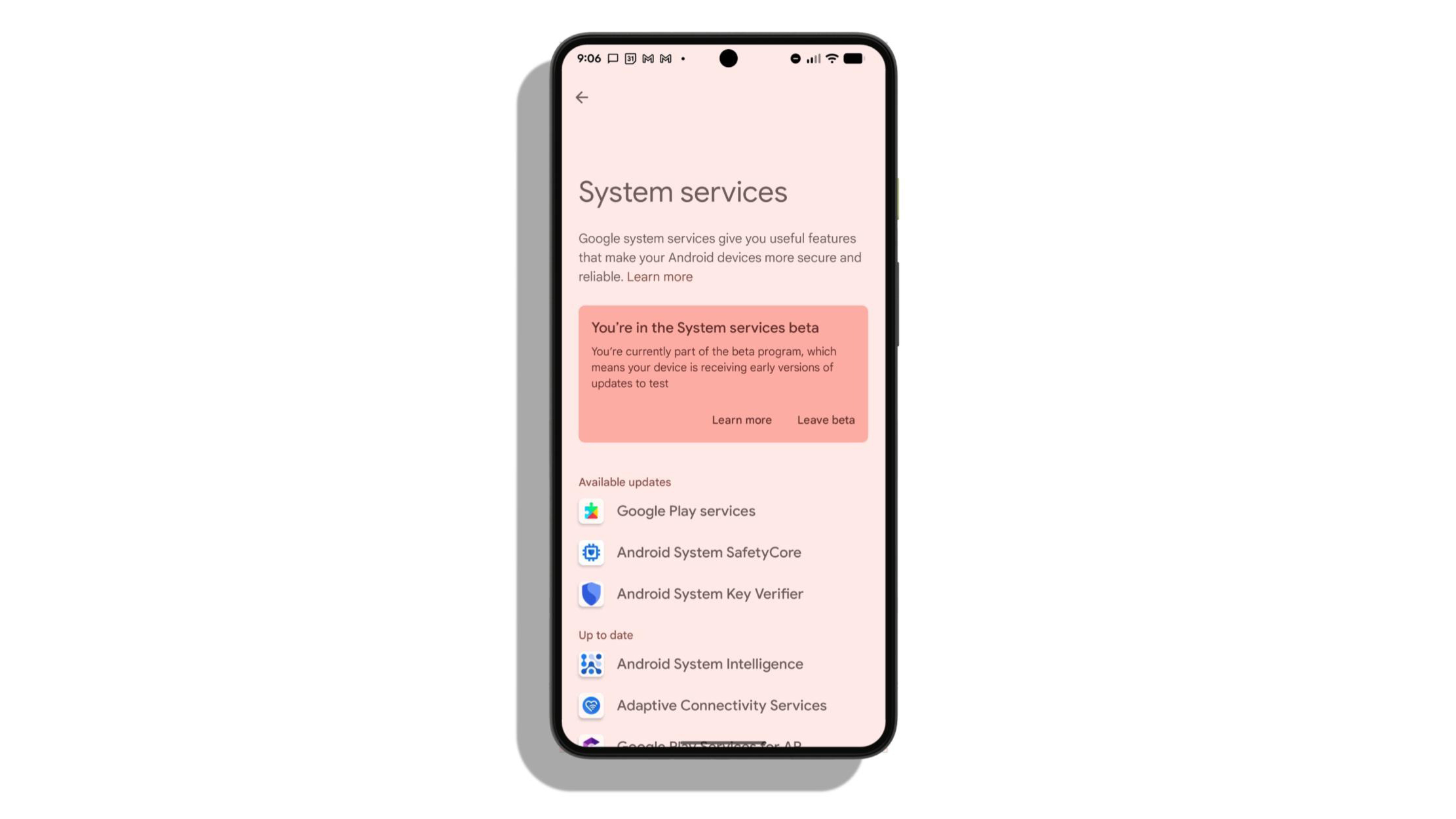 Configurações do Google System Services no Android