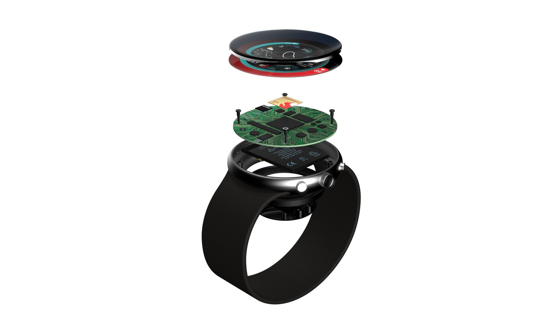 Uma imagem ilustrativa da Qualcomm mostra um smartwatch expandido implementando a plataforma W5.