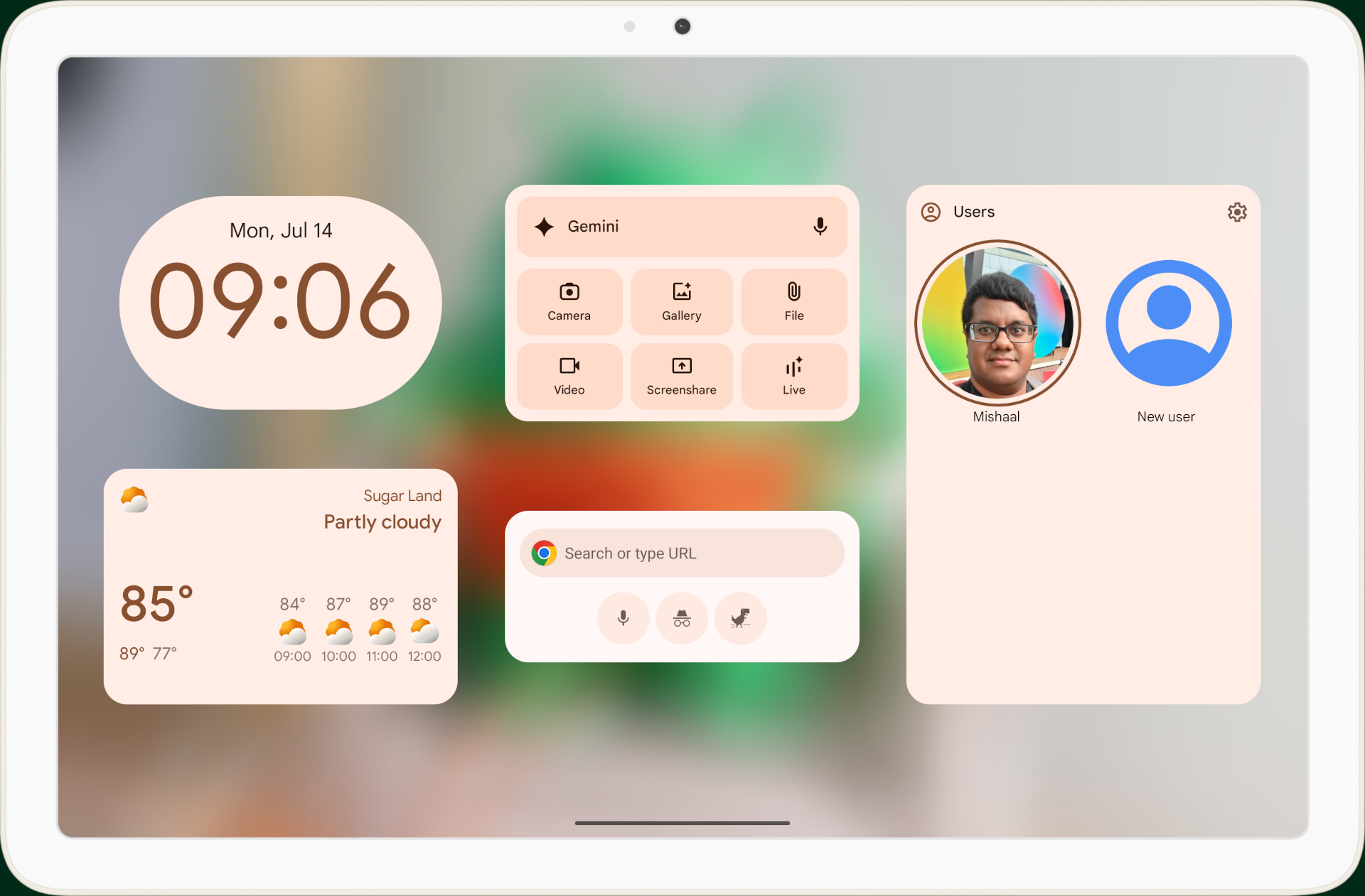Página de widget da tela de bloqueio no Android com fundo borrado