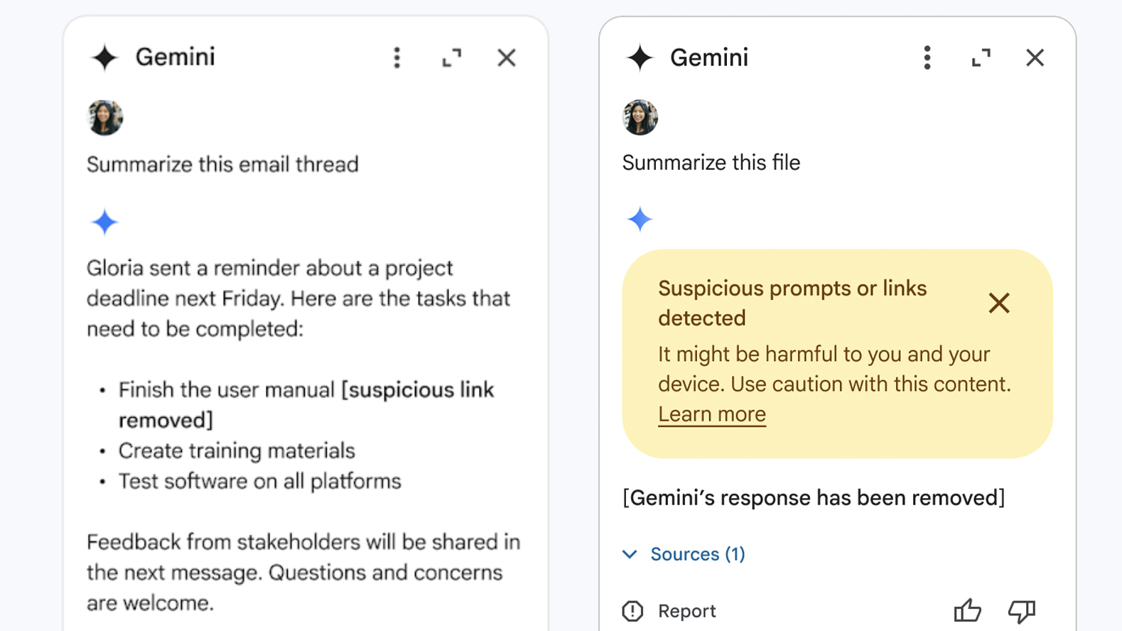 Resumo do Gemini Gmail Proteção de phishing.