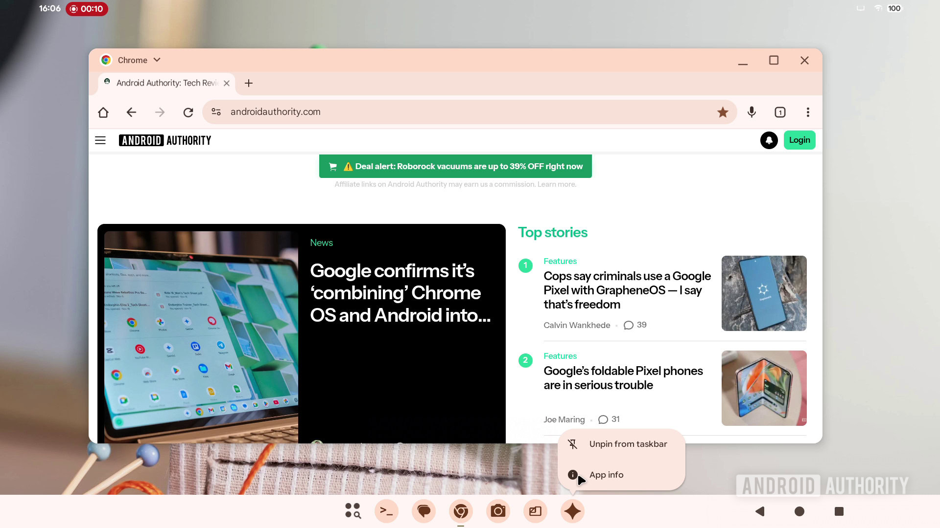Unpin da opção de barra de tarefas no menu de contexto do lançador de desktop