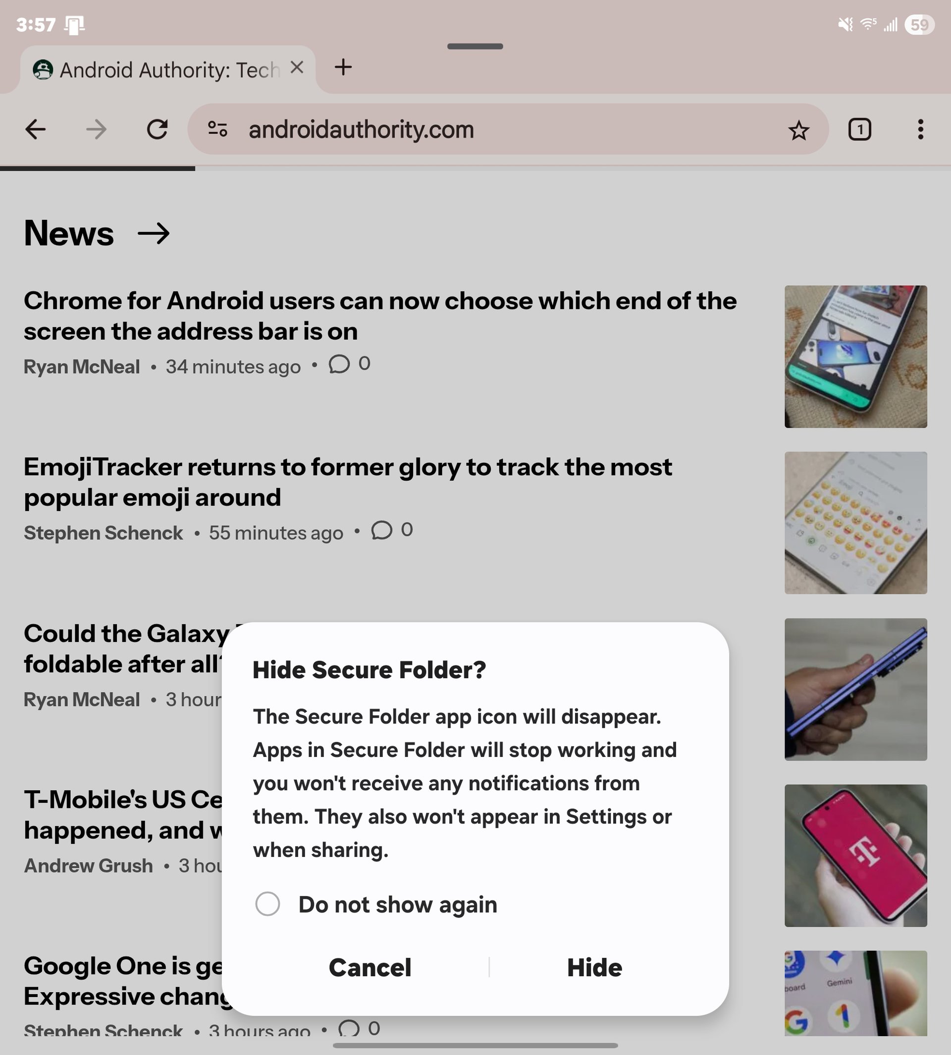 Escondendo a pasta segura do ladrilho de configuração rápida em uma interface do usuário 8