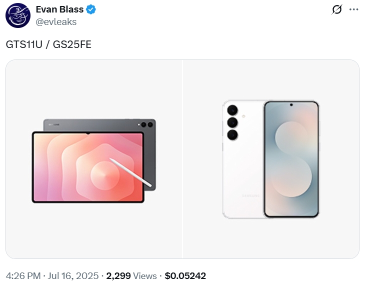 Evan Evleaks Blass vazou renderizações para o Galaxy Tab S11 Ultra e S25 Fe Evan Evleaks Blass vazou renderizações para o Galaxy Tab S11 Ultra e S25 Fe