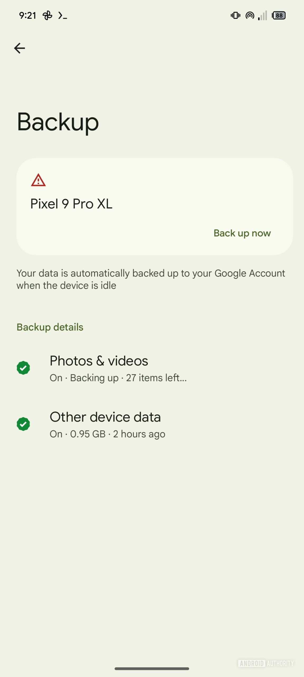 Google Play Services Próxima página de backup de dispositivos