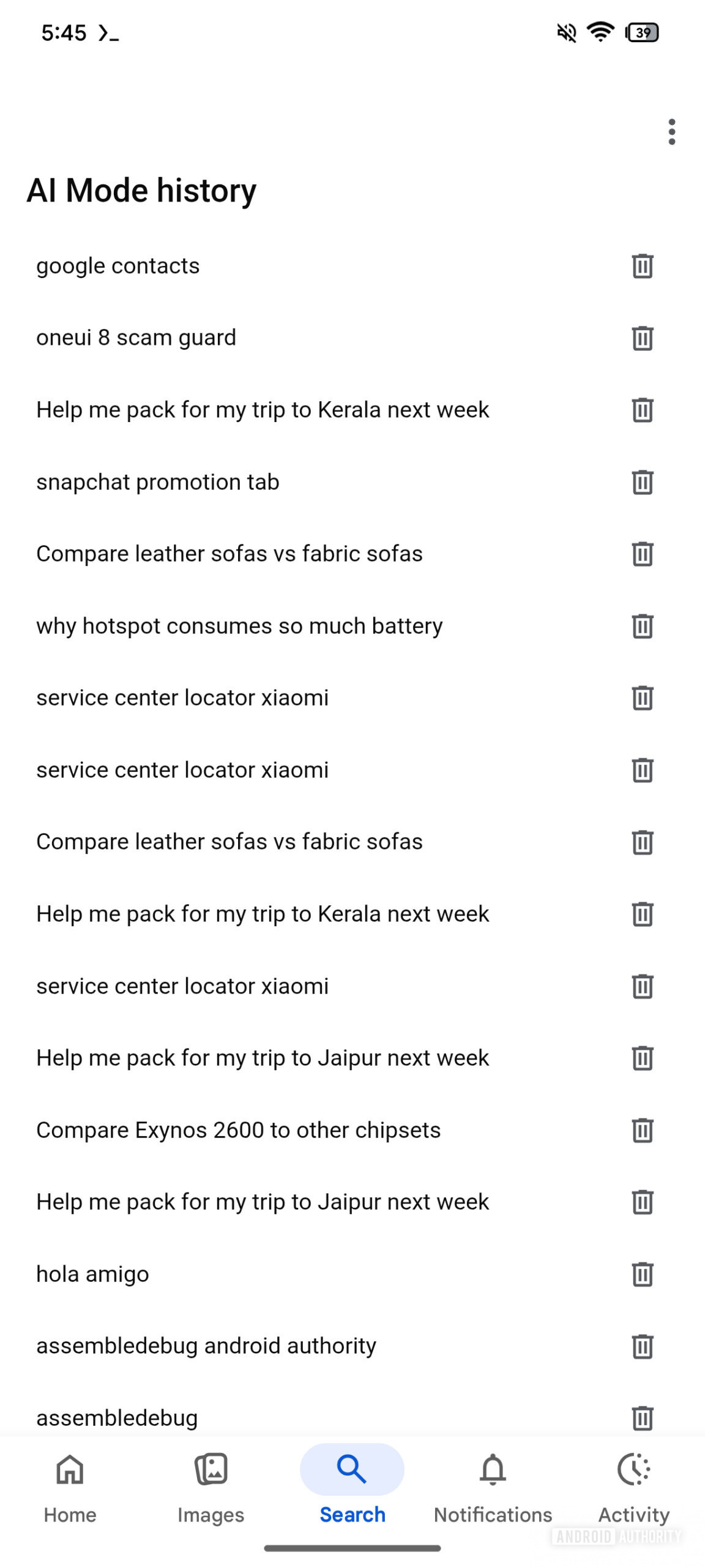 Lista de histórico de modo Ai do Google