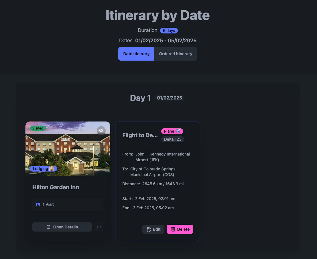 Itinerário de captura de tela AdventureLog