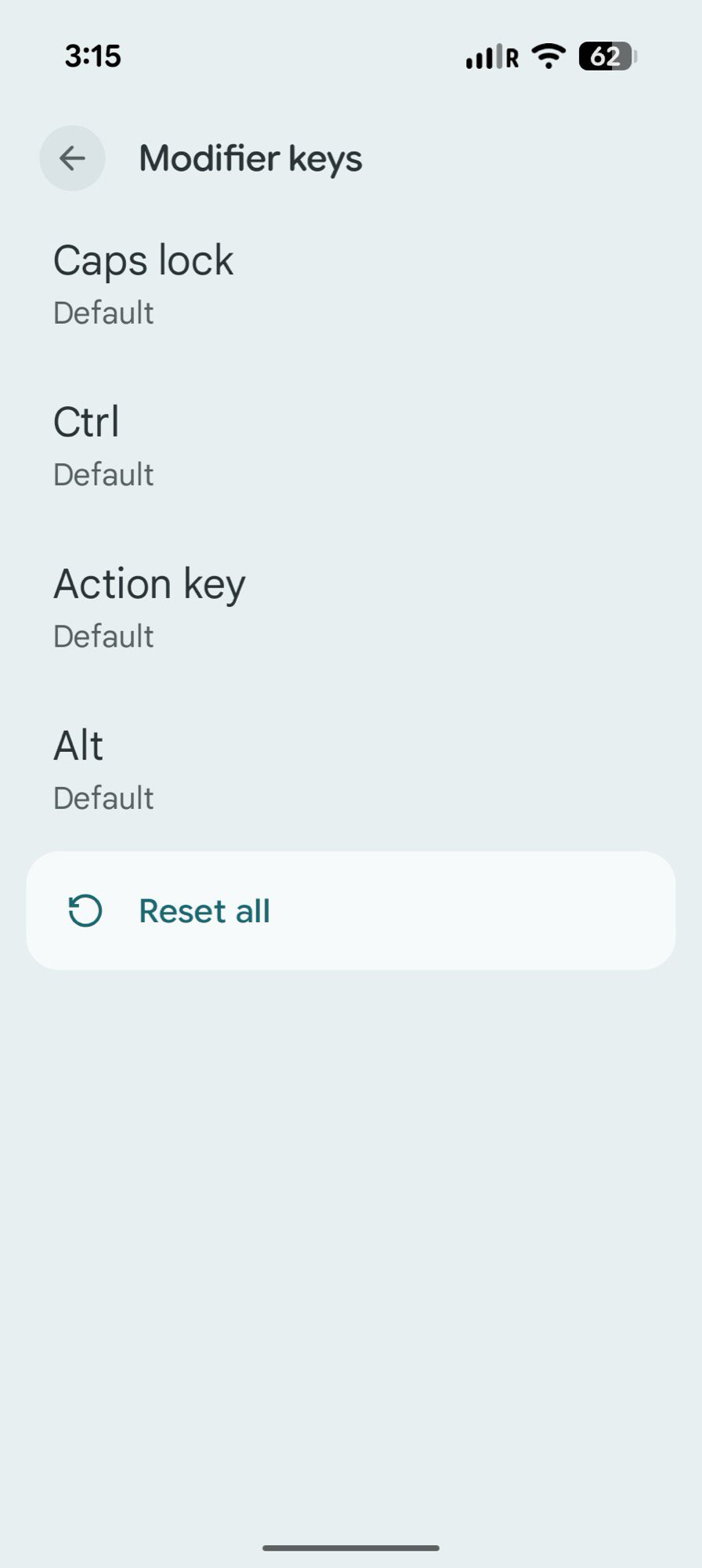 Captura de tela Android Configurações de teclado físico Teclas modificadoras
