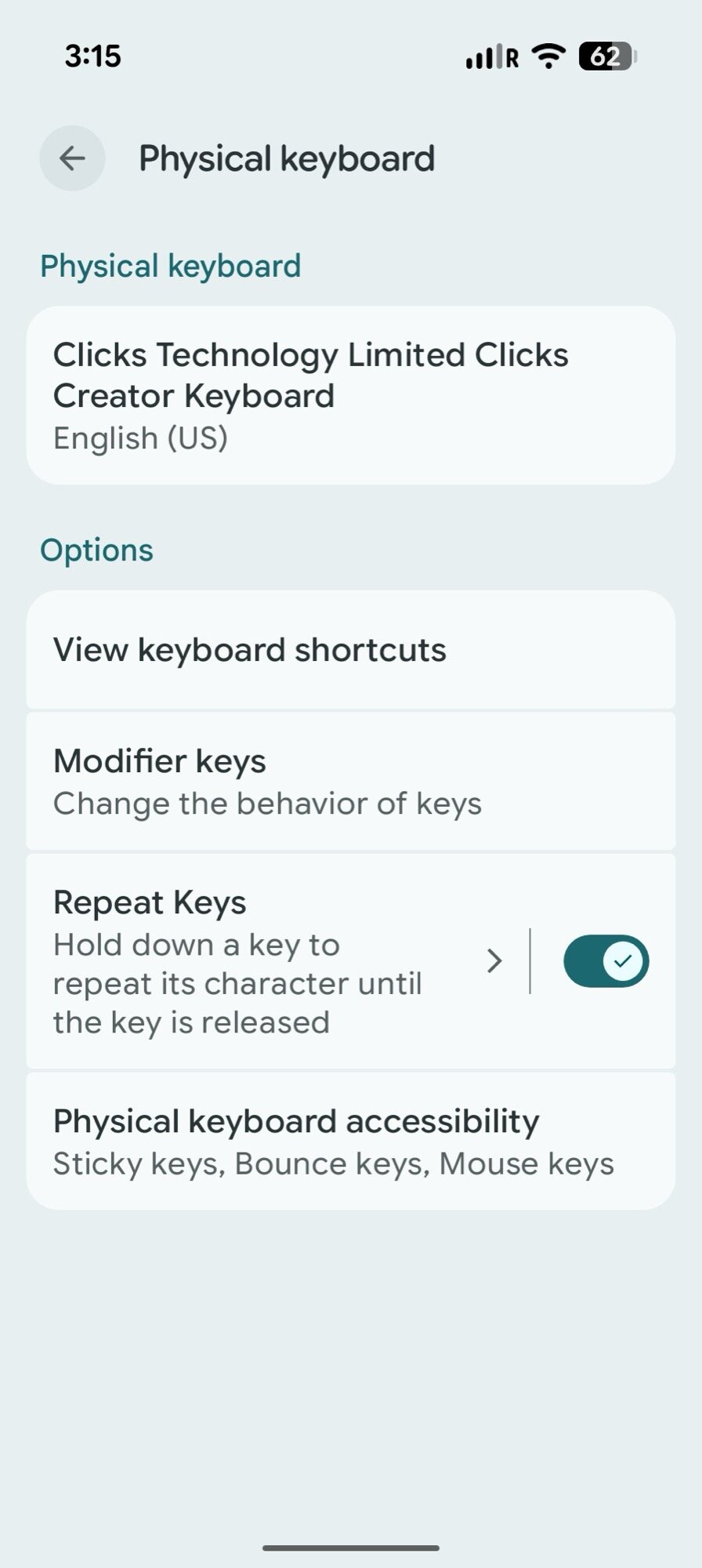 Android ScreenShot Physical Teclioard Configurações