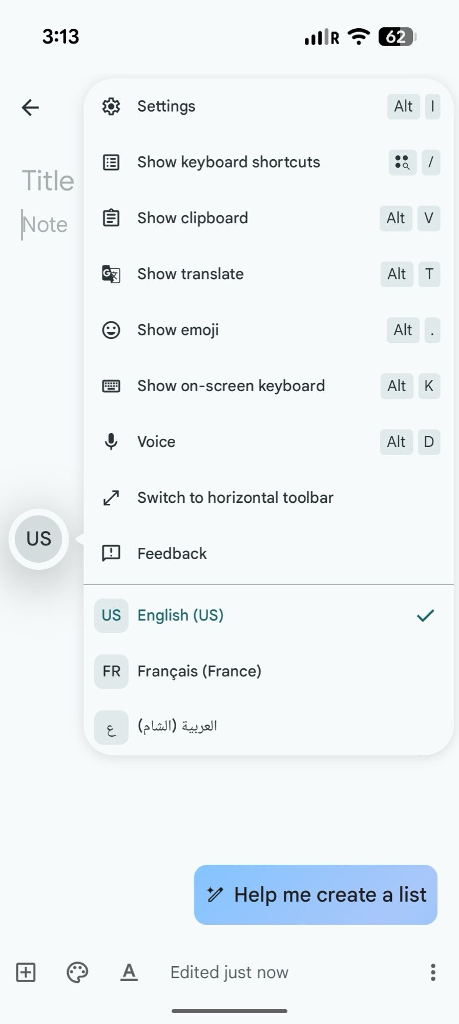 Android Screenshot Opções de linguagem física do teclado