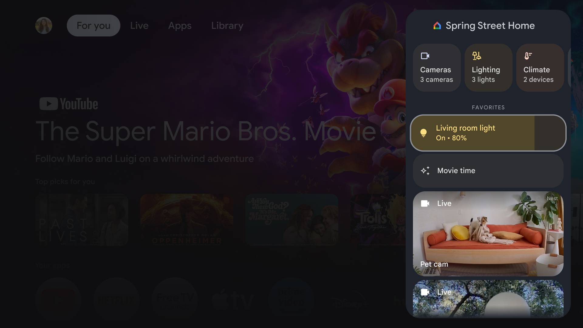 Painel de controle doméstico inteligente no Google TV Streamer