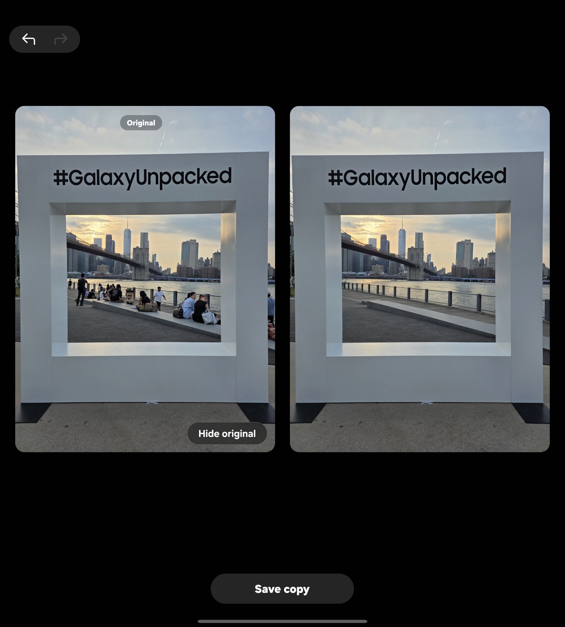 Excesso de zoom lado a lado em uma interface do usuário 8 no Galaxy Z Fold 7