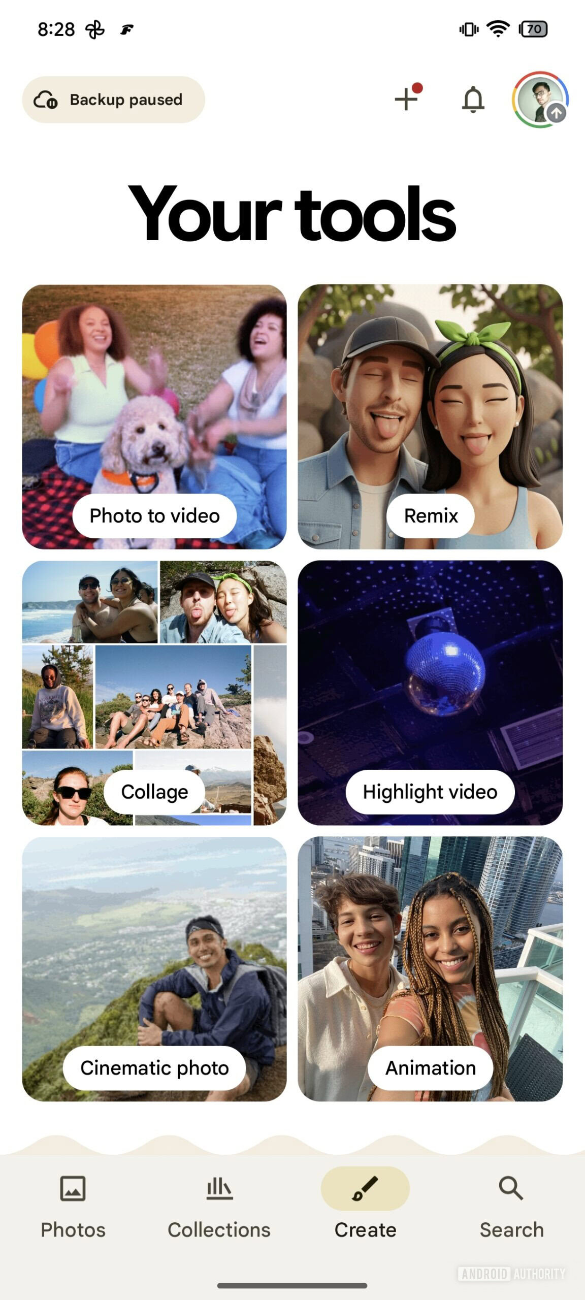 Photos do Google Crie Tab Tab recém -manchado