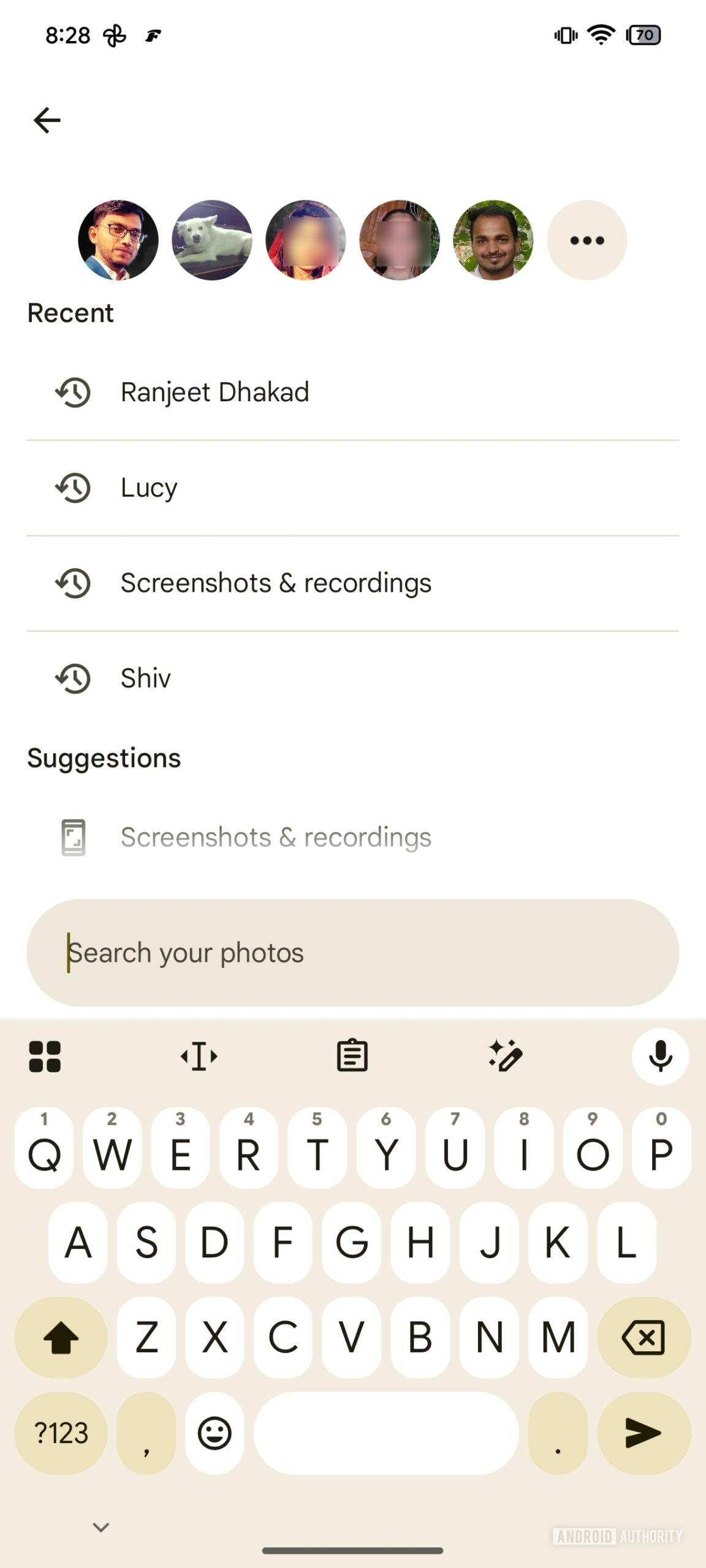 Google Photos Próximo Ui de Pesquisa com Faces Row