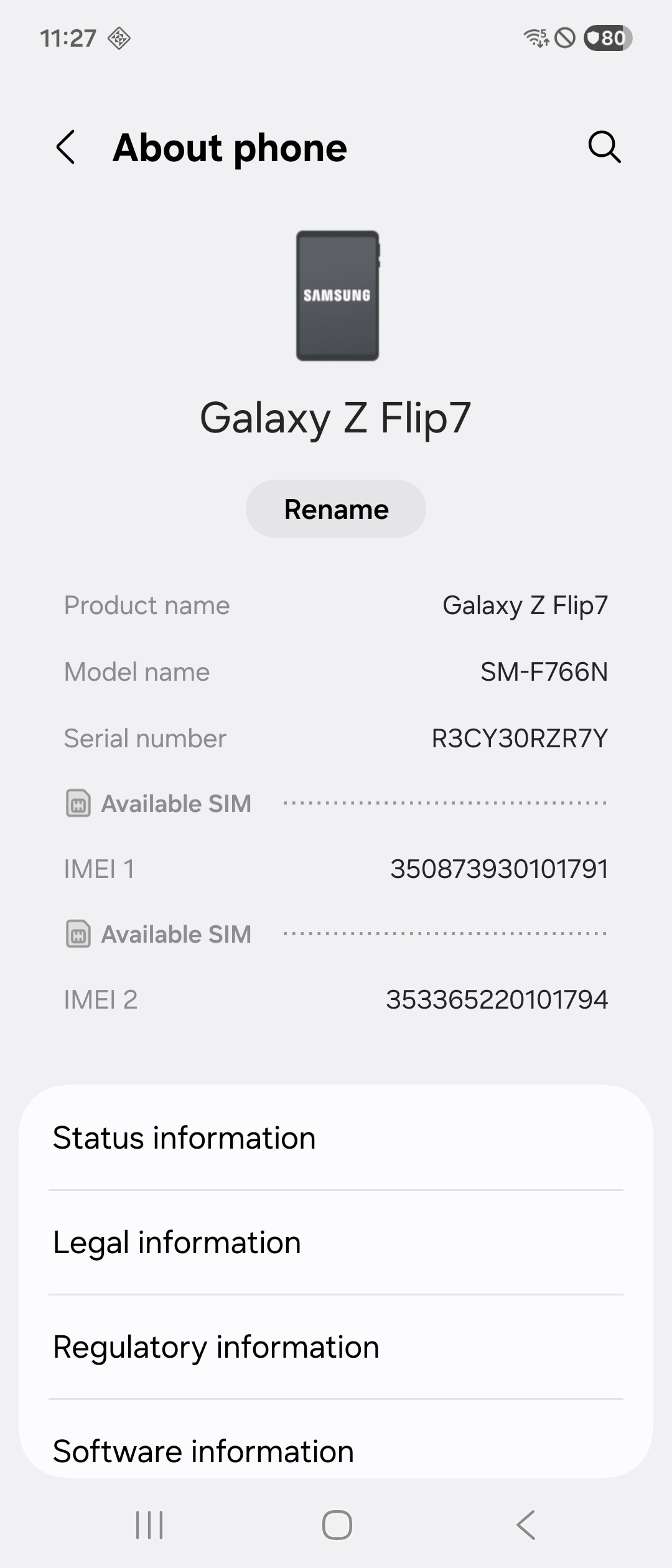 Informações sobre o dispositivo da Galaxy Z Flip 7 coreana