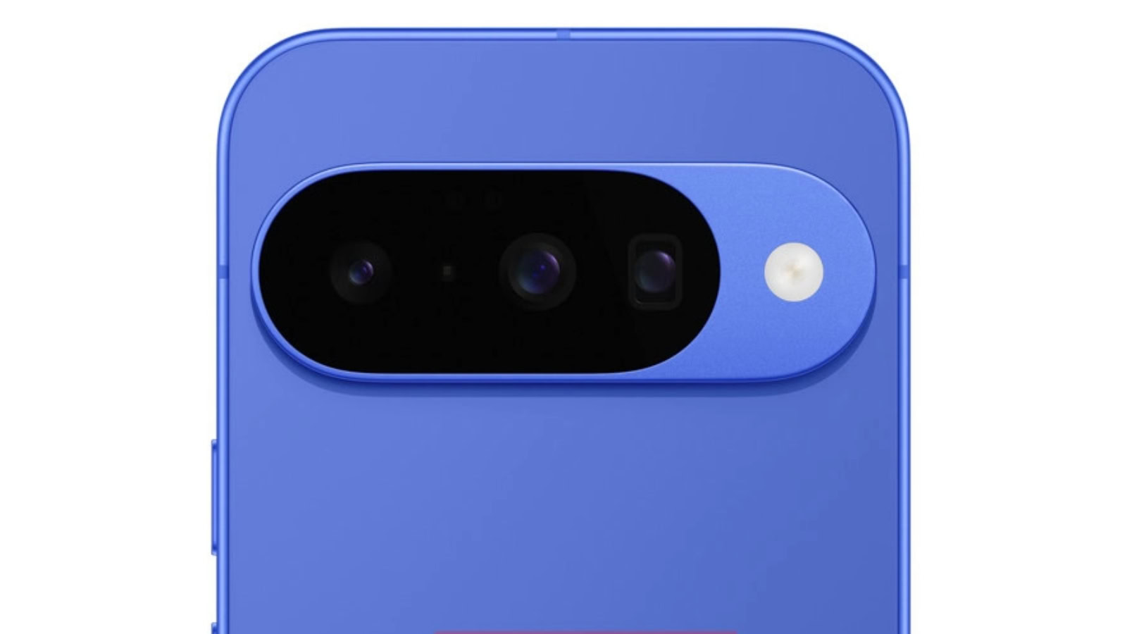 Uma visão de close-up da renderização do Google Pixel 10 em uma cor azul.