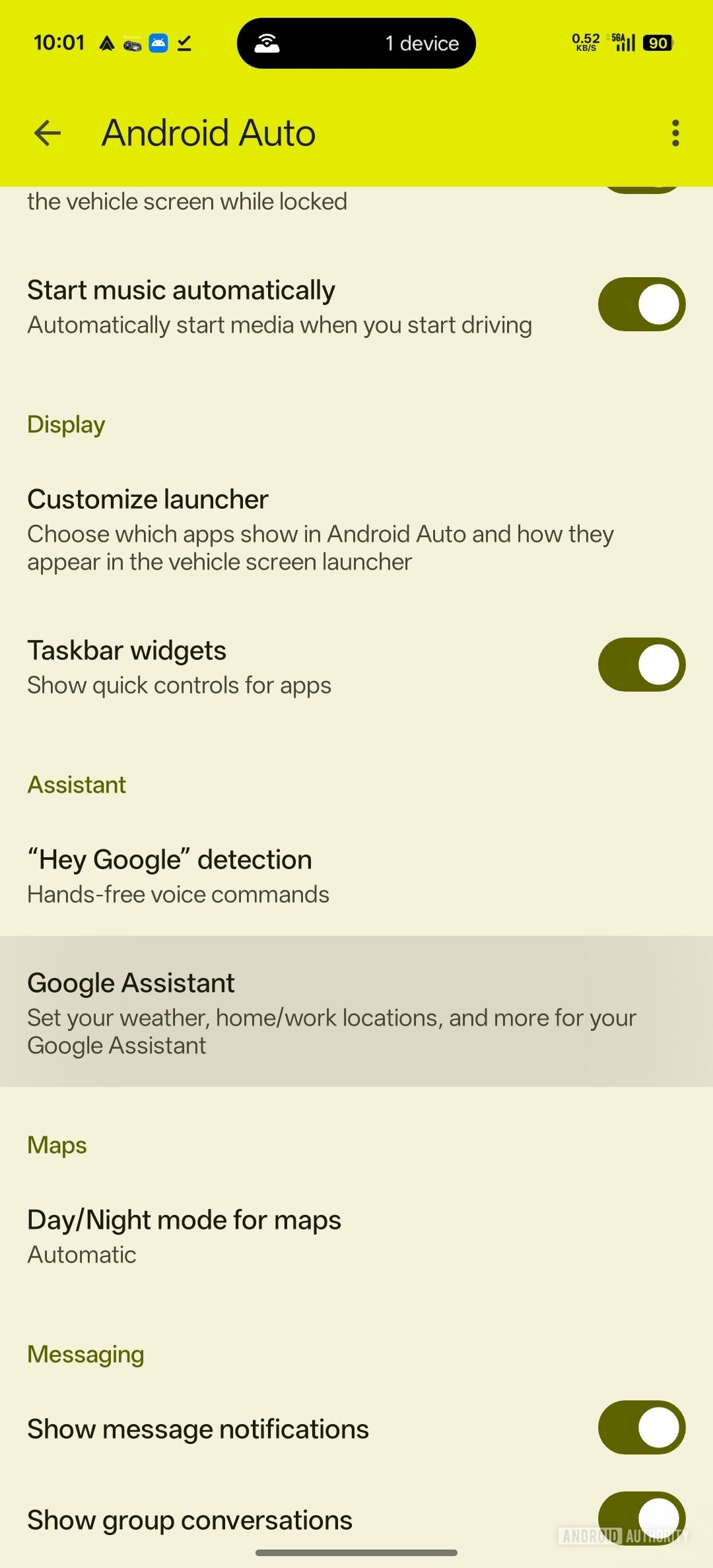 Google Assistant em configurações automáticas Android